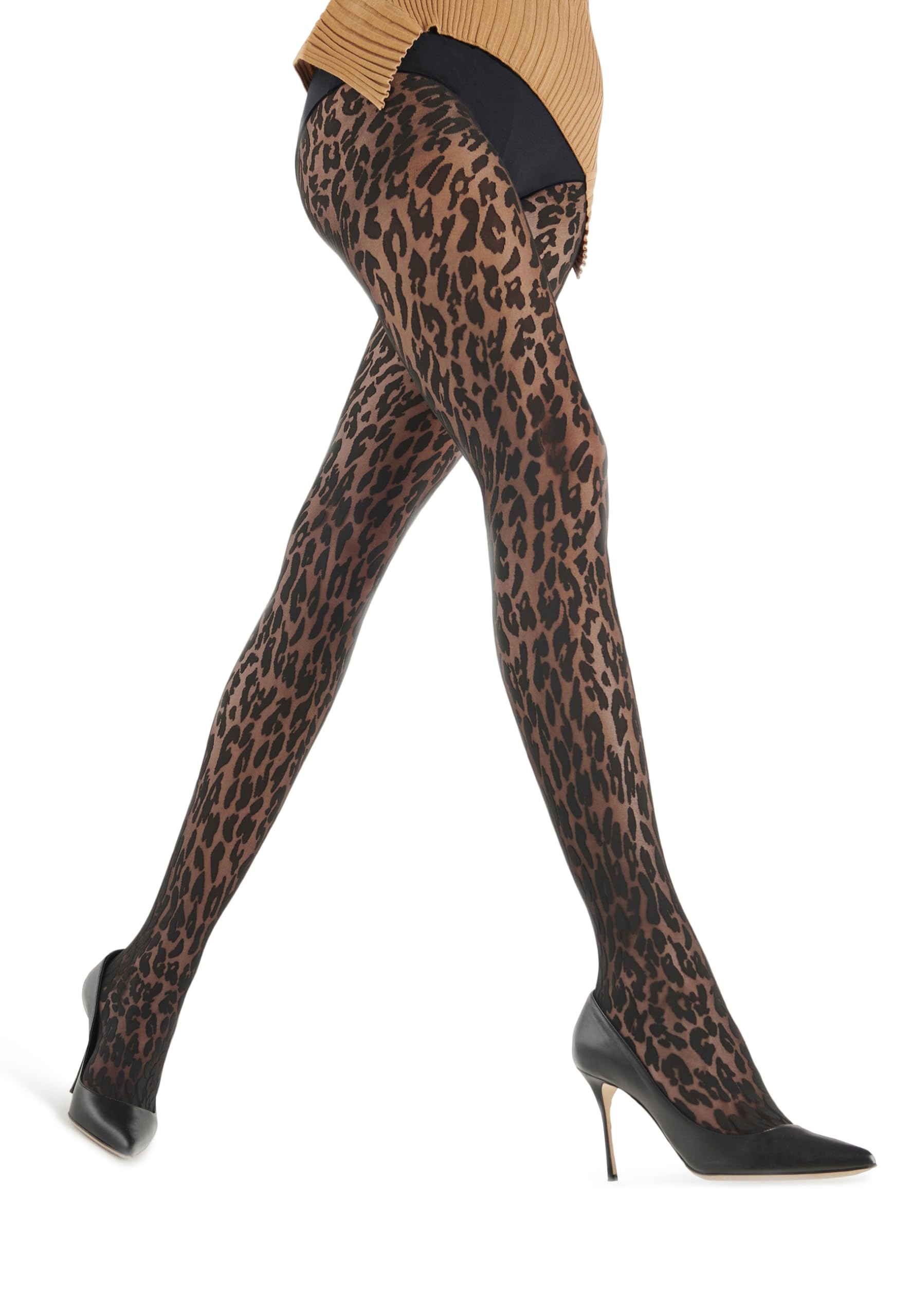 Wolford Josey Tights for Women Leo Design Sheer Opaque Animal-Inspired Print Knitted-in Waistband For Guaranteed Perfect Fit Black Small - Medaid International