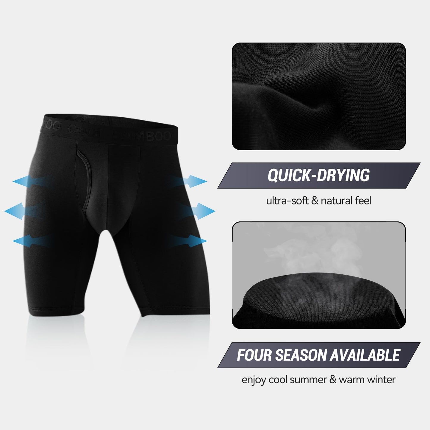 BAMBOO COOL Men's Underwear Boxer Briefs,Regular Leg,Breathable Soft Moisture-Wicking with Fly Underwear For men 4 Pack - Medaid International