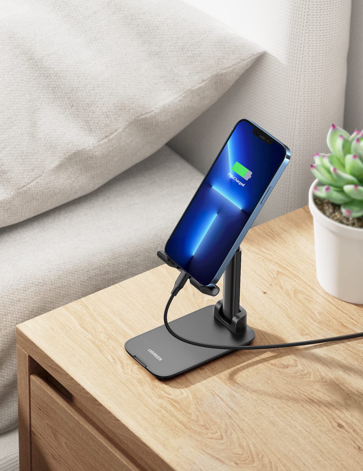 UGREEN Adjustable Folding Phone Desk Stand Holder Smartphone Table Compatible with iPhone 14 Plus Pro Max 13 Mini 12 Galaxy S23 S22 S21 Note20 Redmi (Black) - Medaid International