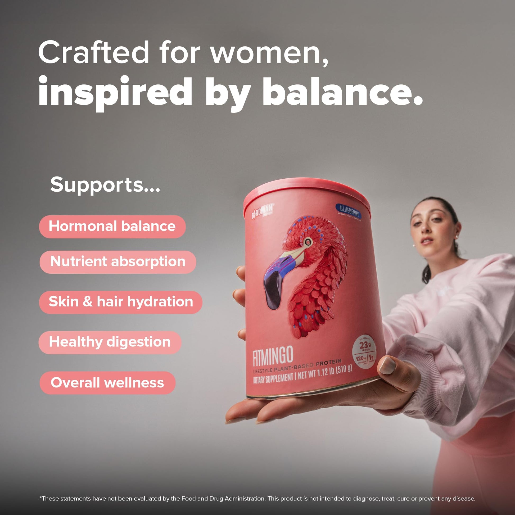 BIRDMAN Fitmingo Vegan Protein Powder with Inositol, Collagen Boosters, Hyaluronic Acid and Vitamins | Low Carb, Dairy Free, Low Calorie | 23g Plant Based Blueberry Protein Powder with Myo-Inositol - Medaid International