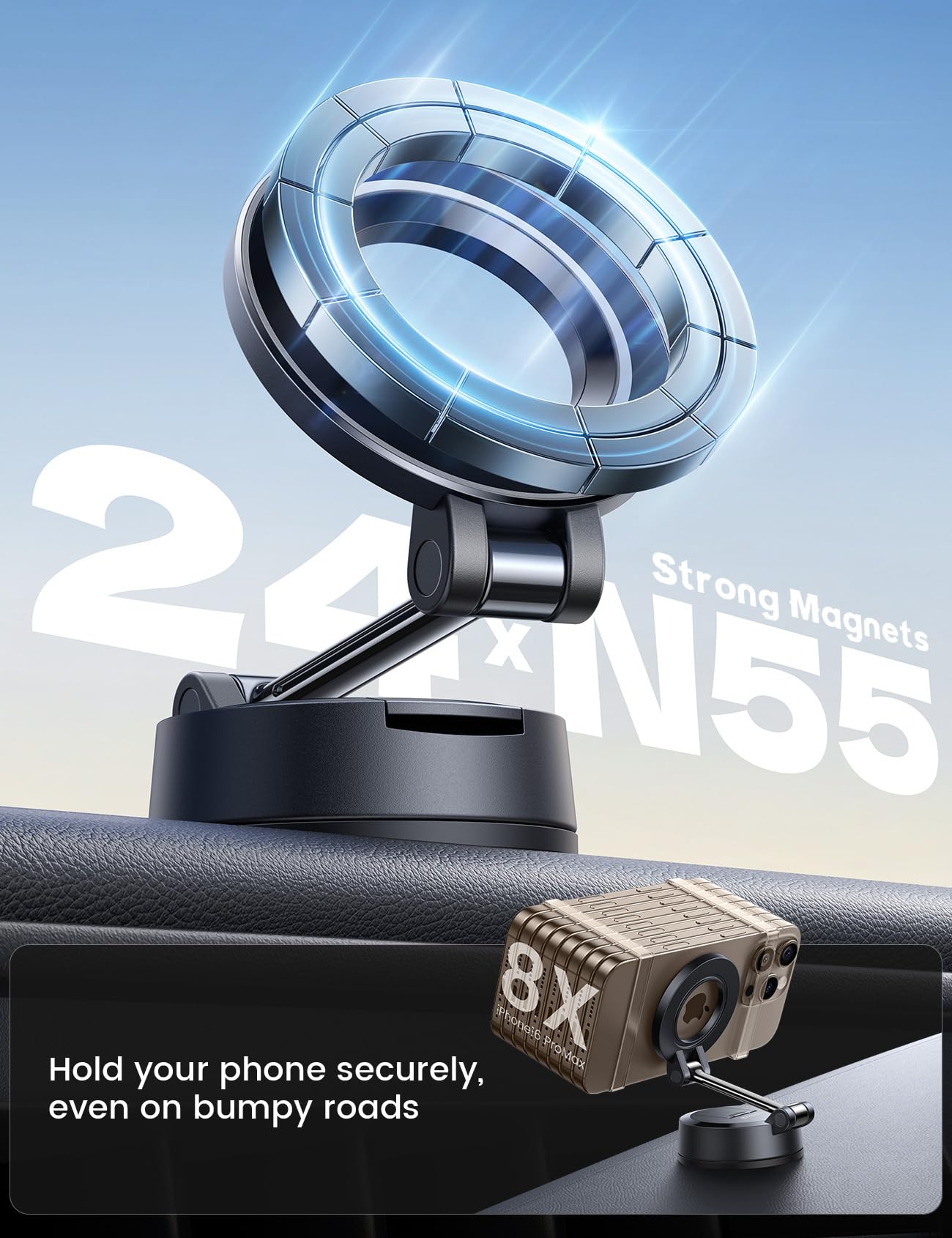 Lamicall Car Phone Mount [70LBS Powerful Suction] for Magsafe Car Mount, 360° Adjustable Suction Cup Phone Mount Dashboard & Windshield for Truck for iPhone 17 All Smartphone - Medaid International