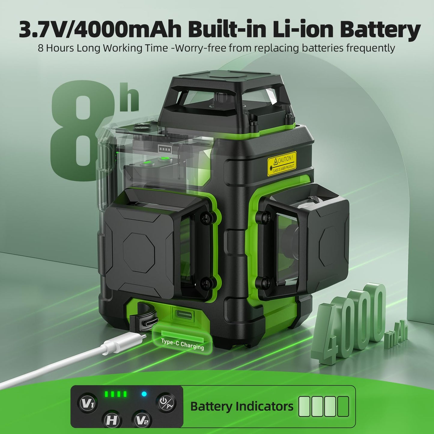 Huepar Laser Level 360 Self Leveling, Rechargeable Green Laser 3x360° Cross Line Lazer Leveler 3D Level Laser Tool for Construction and Picture Hanging, Strong Magnetic Bracket&Hard Carry Case -HM03CG - Medaid International