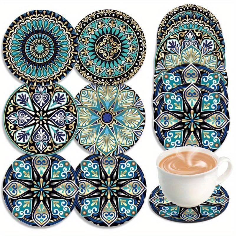 6pcs Set of 3.94x3.94 Inch Mandala Art Coasters, Acrylic Cup Holders with 2D Mandala Design – Artistic Gift for Friends and Family, for Patio Tables, Kitchens, Living Rooms, Christmas, Thanksgiving - Medaid International