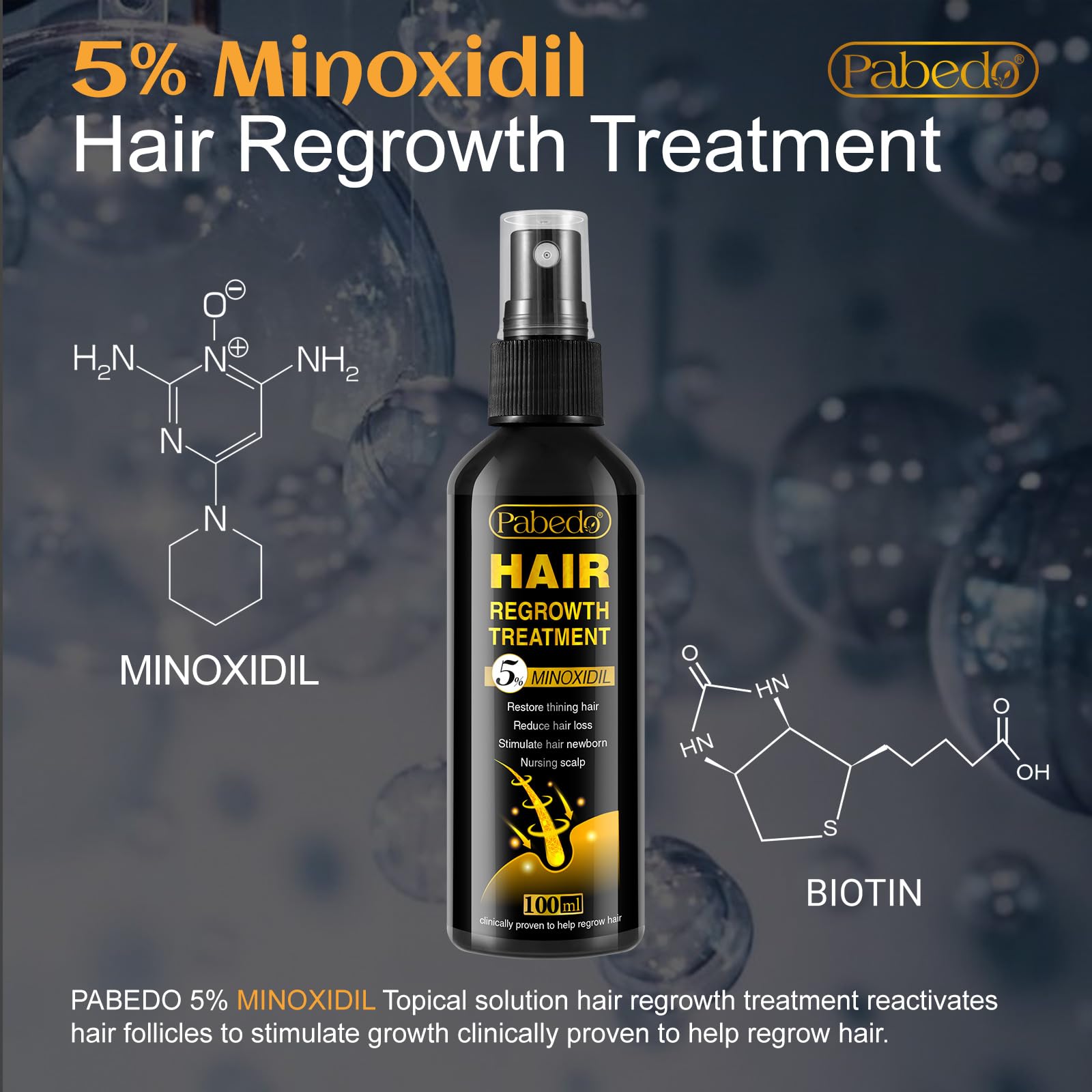 5% Minoxidil for Men and Women Hair Growth Serum - Castor Oil & Biotin Hair Growth Spray Hair Regrowth Treatment for Scalp Hair Loss Hair Thinning For Thicker Longer Fuller Healthier Hair 100Ml - Medaid International