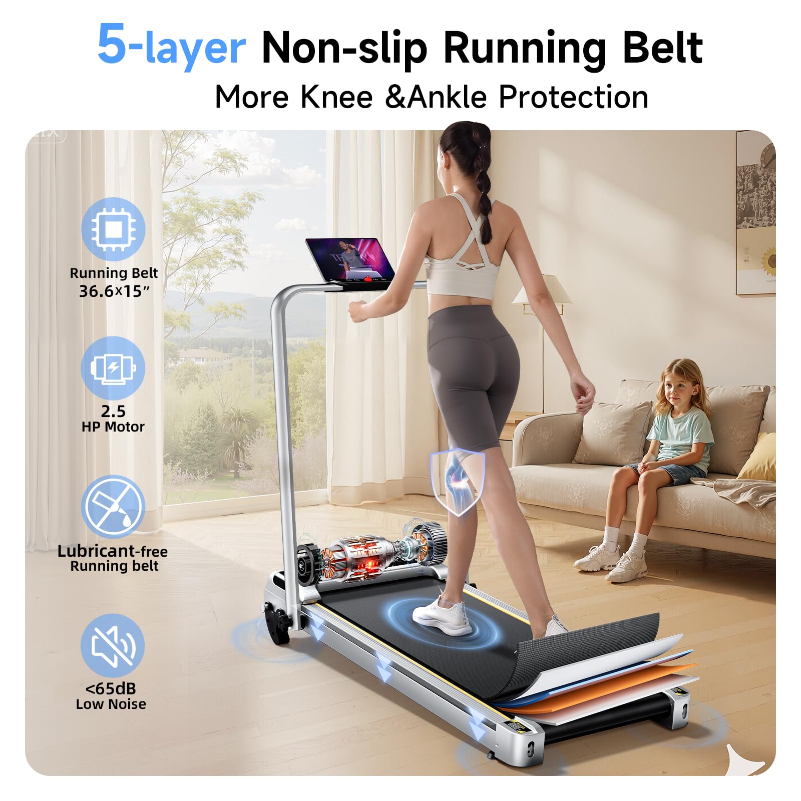 YPOO Walking Pad with Handles, Walking Pad Treadmill with Incline, 2 in 1 Foldable Treadmills for Home Small Spaces, Portable Under Desk Treadmill with 3-Level Incline, Compact Design - Medaid International