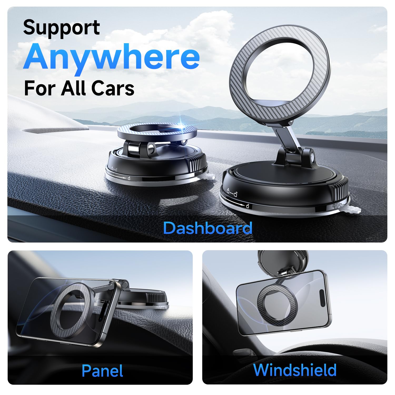 ANDERY Car Phone Holder for Magsafe [78+LBS Strongest Suction & 2400gf Magnetic] 360° Adjustable Car Phone Mount, Phone Holders for Your Car for iPhone 17 Pro Max 16 15 14 13 12 Air Plus, Carbon Fiber - Medaid International