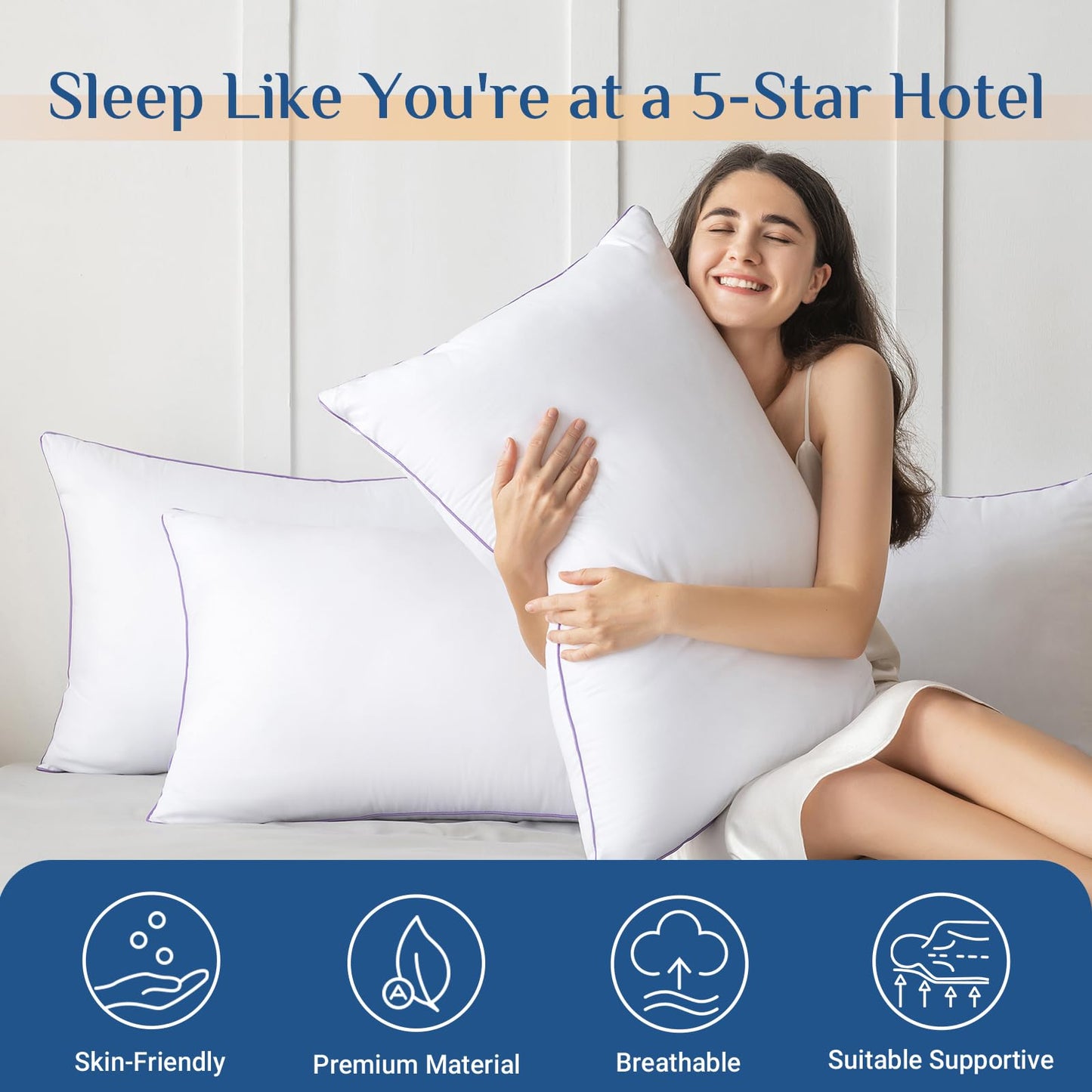 JOLLYVOGUE Pillows Standard Size Set of 4, Washable Supportive Bed Pillows with Super Soft Down Alternative Fill, Luxury Fluffy Hotel Quality for Side, Back and Stomach Sleepers - Medaid International