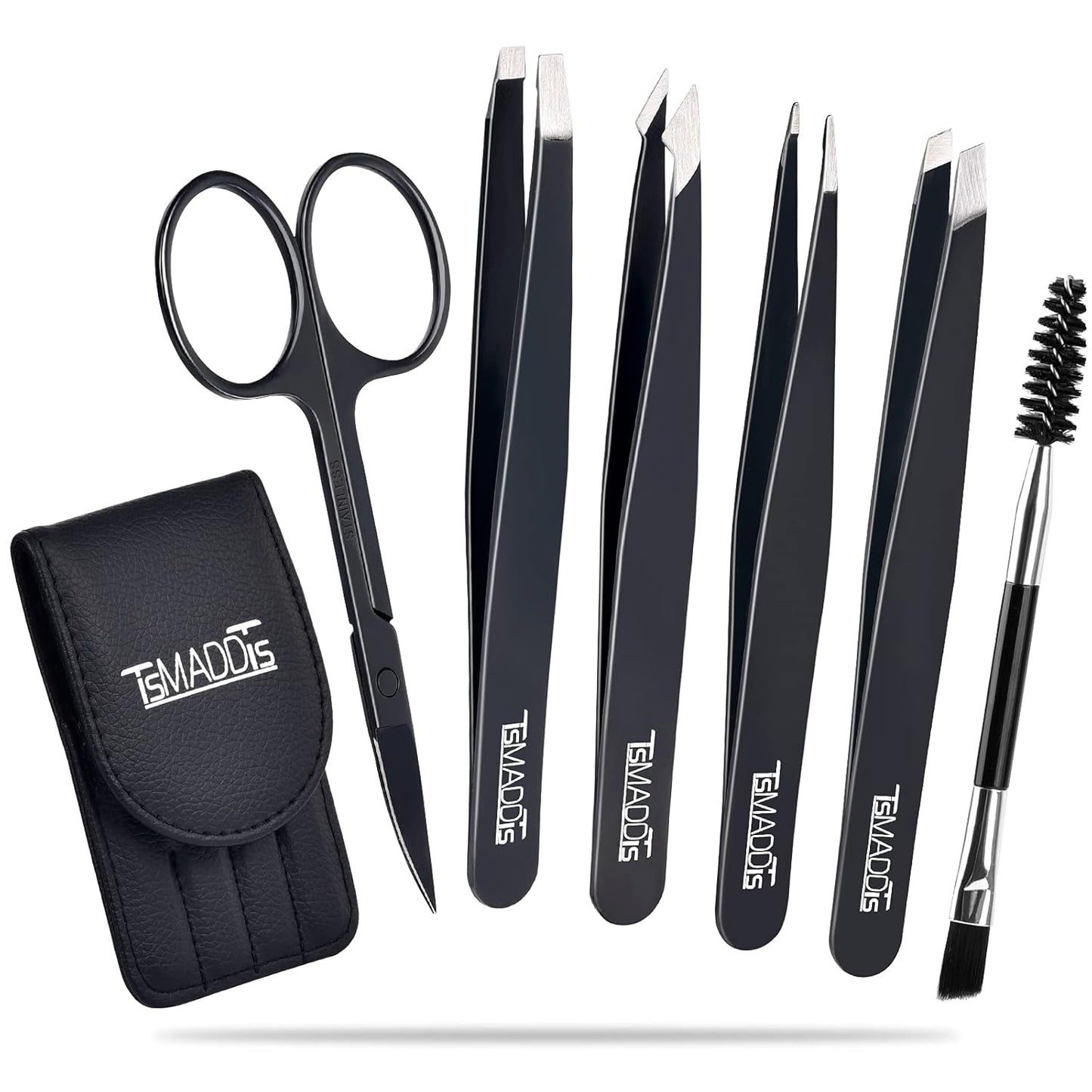 TsMADDTs Eyebrow Tweezer Set, 6 Pcs Tweezers Set for Women, Precision Tweezer for Eyebrows with Curved Scissors for Ingrown Hair, Hair Plucking Daily Beauty Tools with Leather Travel Case - Medaid - Lebanon