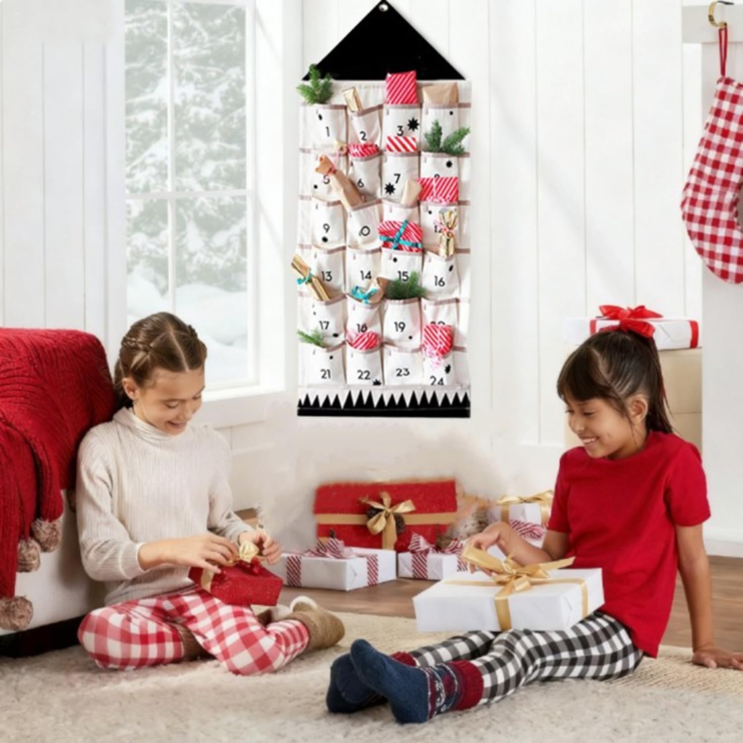 Dkieuyu Reusable Advent Calendar Christmas Hanging Advent Calendar with Pockets,Empty Fillable Portable Door Wall Countdown Cloth Advent Calendar Organizer Xmas Decorations (A-24 pockets) - Medaid International