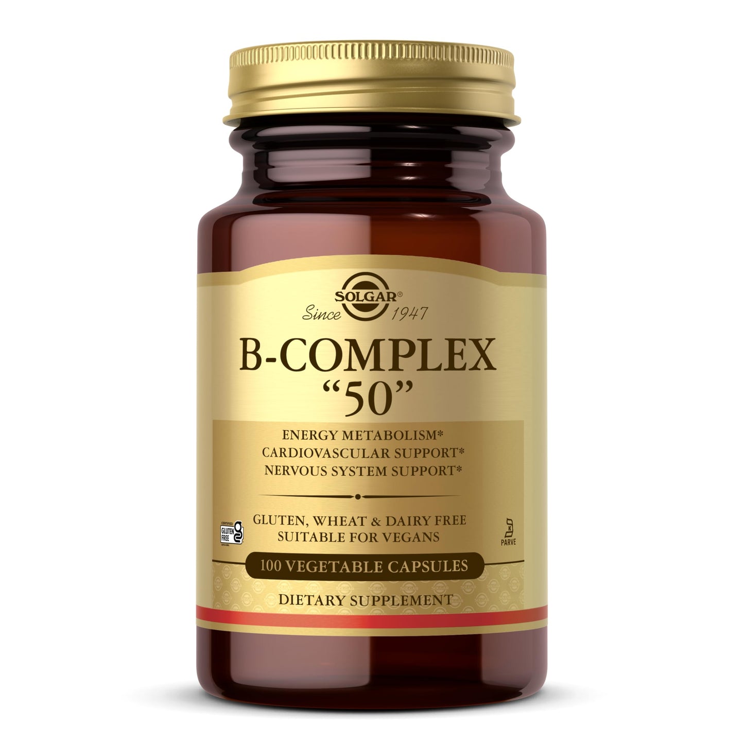 Solgar B-Complex “50”, 100 Vegetable Capsules - Energy Metabolism, Cardiovascular Support, Nervous System Support - Non-GMO, Vegan, Gluten Free, Dairy Free, Kosher - 100 Servings - Medaid International