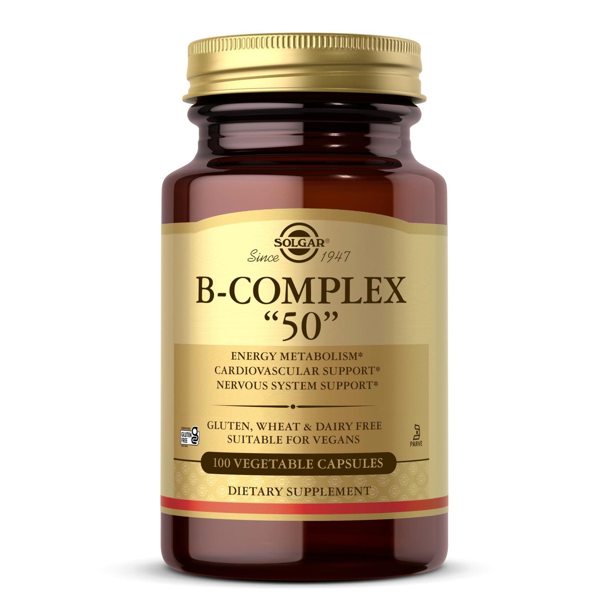 Solgar B-Complex “50”, 100 Vegetable Capsules - Energy Metabolism, Cardiovascular Support, Nervous System Support - Non-GMO, Vegan, Gluten Free, Dairy Free, Kosher - 100 Servings - Medaid International