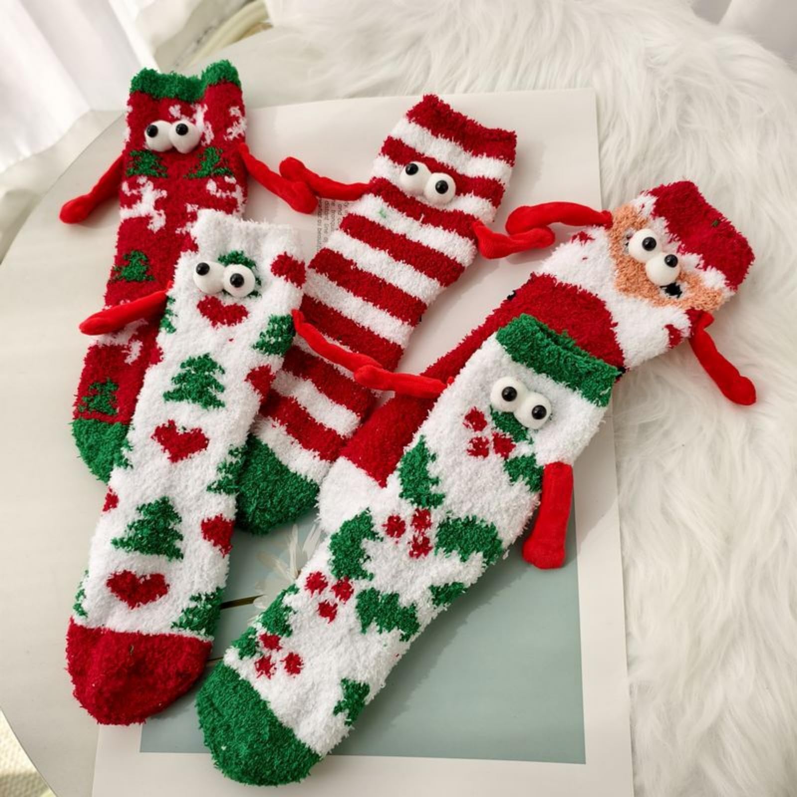 Women’s Christmas Coral Fleece Socks - Thick & Warm, Cute Holding-Hand Cartoon Crew Socks | Cozy for Sleep & Home Use - Medaid International