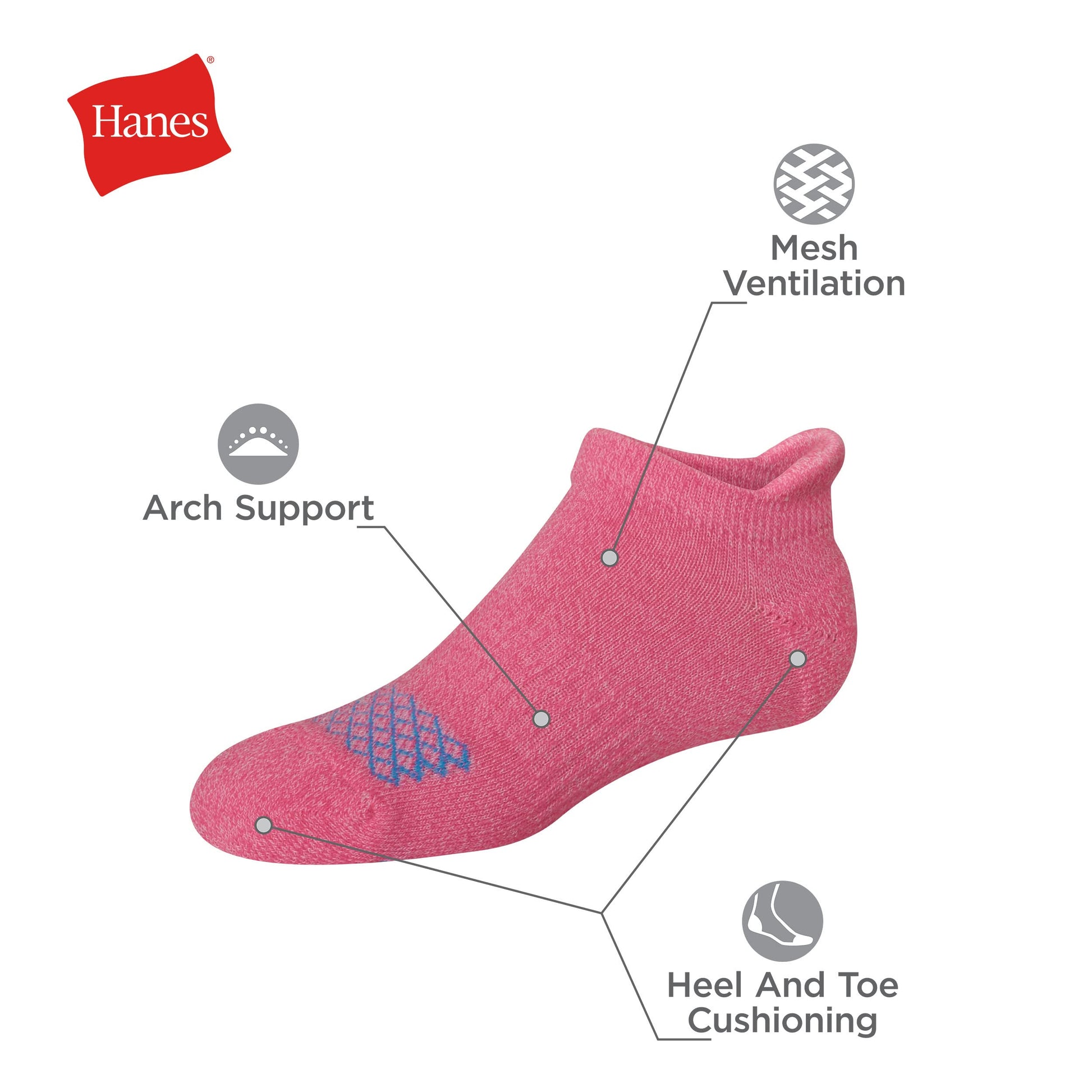 Hanes Girls' Comfort Fit Heel Shield and No Show Socks, 10-Pair Packs, Assorted, Medium - Medaid International