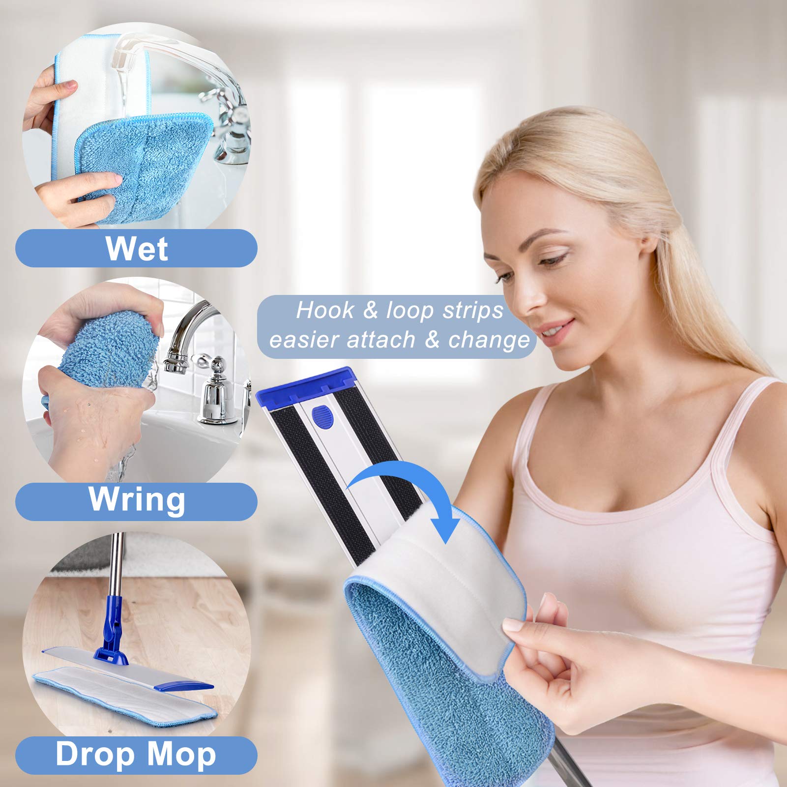 18" Professional Microfiber Mop Floor Cleaning System, Flat Mop with Stainless Steel Handle, 4 Reusable Washable Mop Pads, Wet and Dust Mopping for Hardwood, Vinyl, Laminate, Tile Cleaning - Medaid International