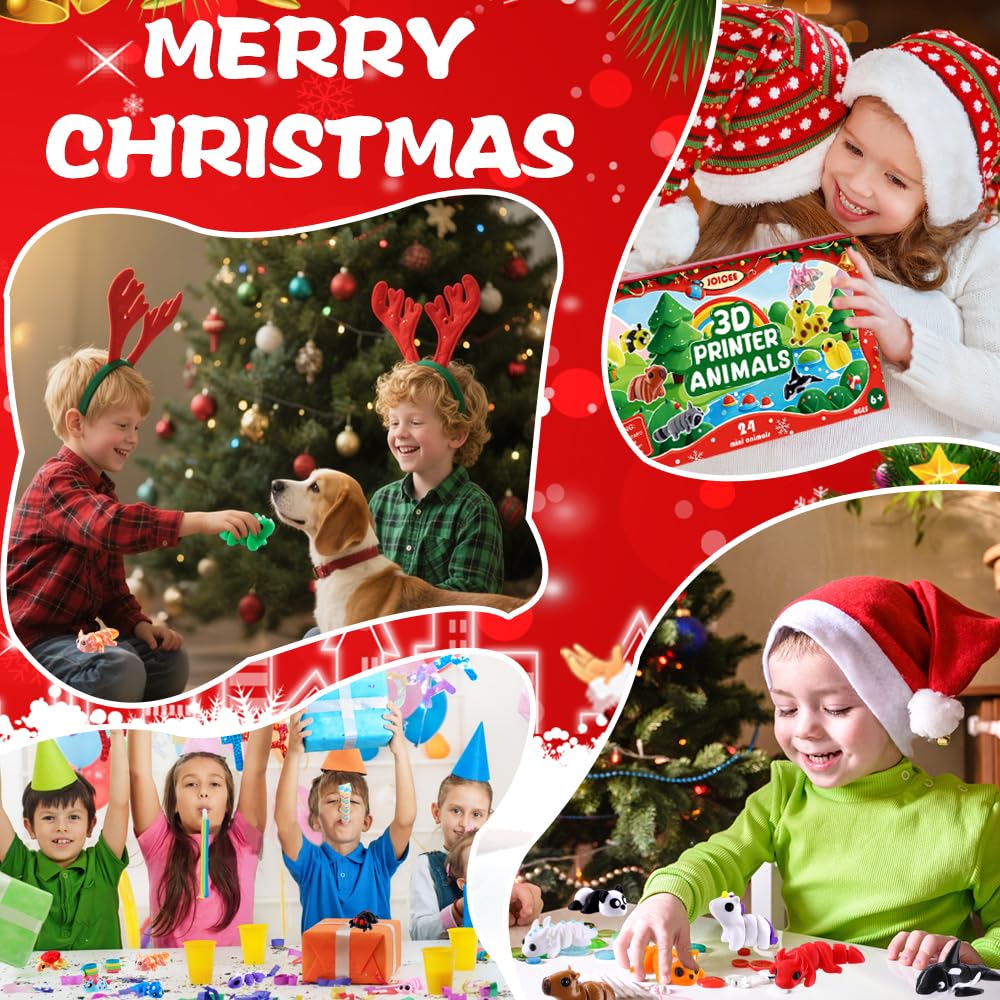 JOICEE 2025 Christmas Advent Calendar with Mini 3D Print Animals, 24 Days Mini Animal Figurines Toys Set Xmas Articulated Flexible Fidget Gifts for Kids Boys Girls Christmas Party Favors - Medaid International