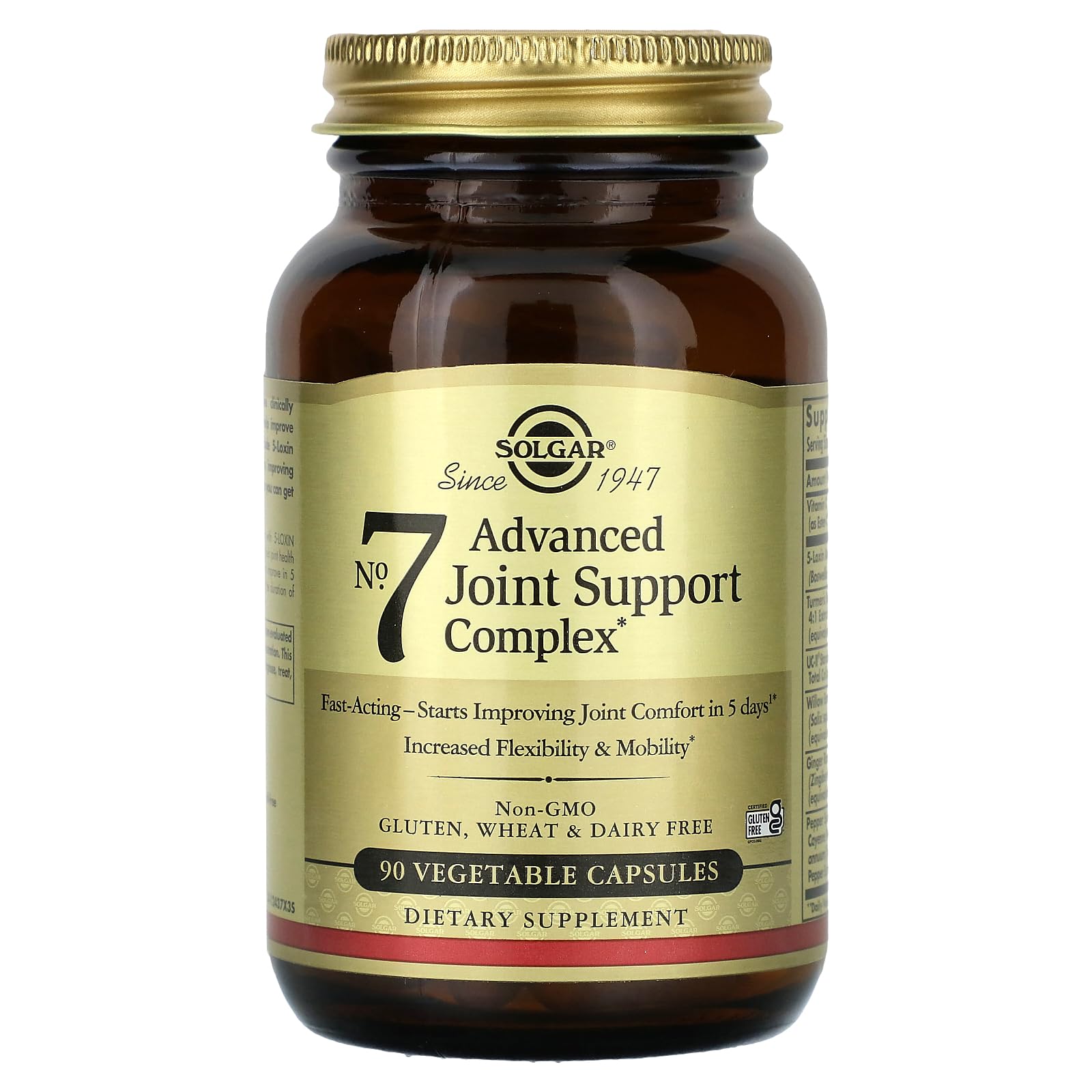 Solgar No. 7 - Joint Support and Comfort - 90 Vegetarian Capsules - Increased Mobility & Flexibility - Gluten-Free, Dairy-Free, Non-GMO - 90 Servings - Medaid International