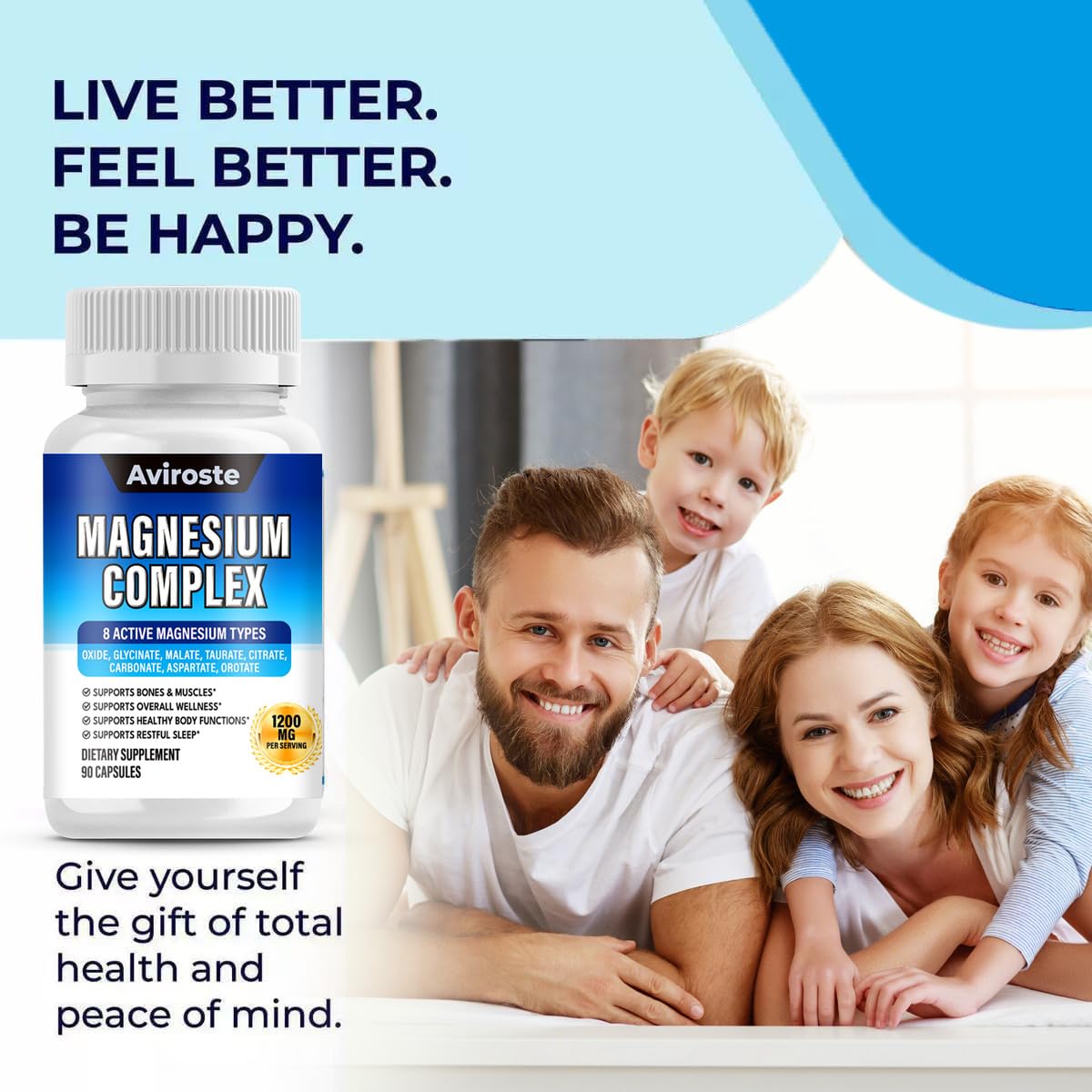 8 in 1 Magnesium Complex Supplement - 8 Elemental 1000mg - Magnesium Glycinate, Citrate, Malate, Taurate - High Absorption,for Muscle, Nerve & Sleep Support - 90 Capsules - Medaid International