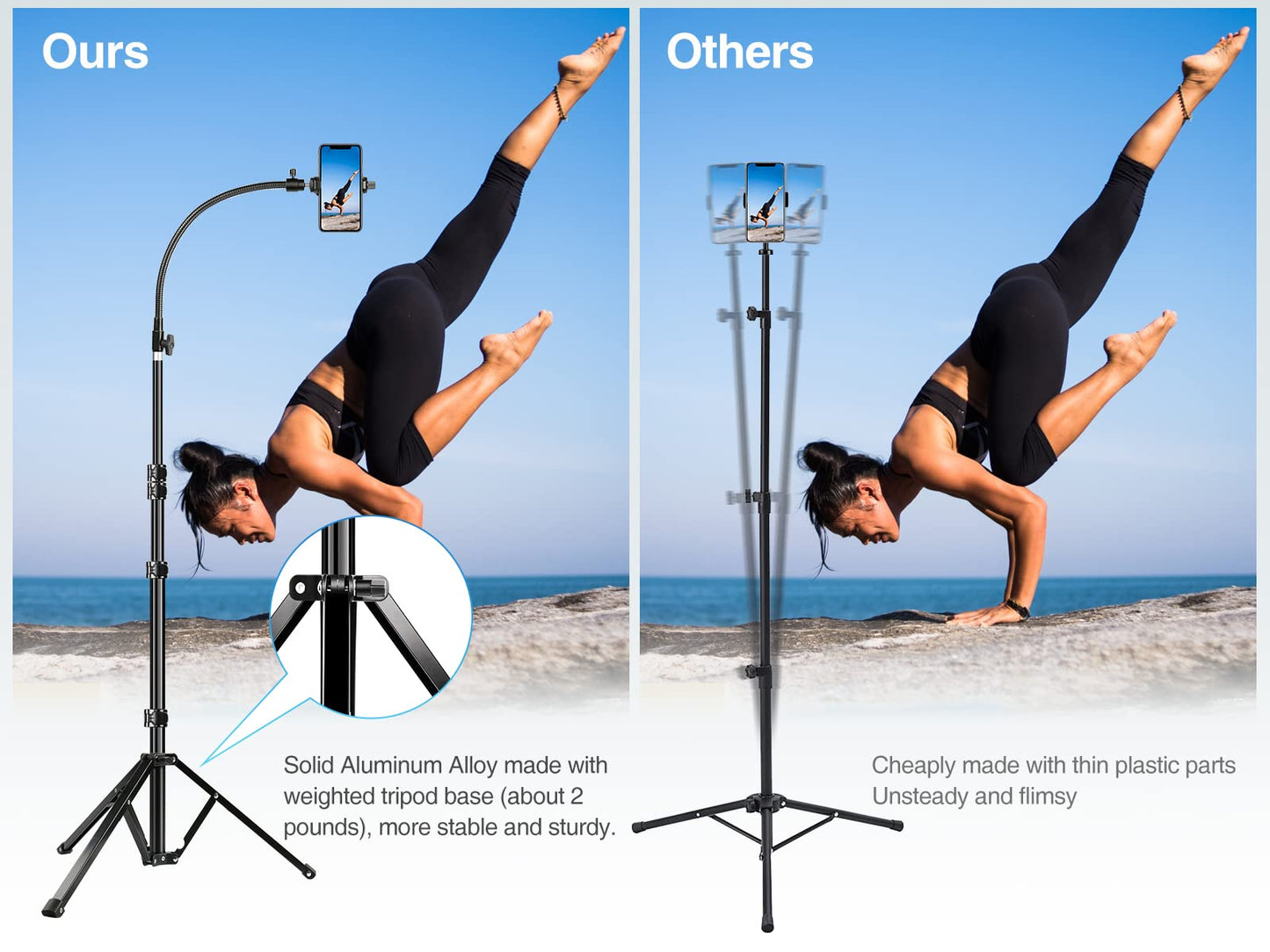 Elitehood 81" Tall Flexible Tripod Stand for iPhone with 17in Adjustable Gooseneck with Remote Compatible with iPhone 13 Pro Max / 13 Pro / 12 Pro Max, Android Phone - Medaid International