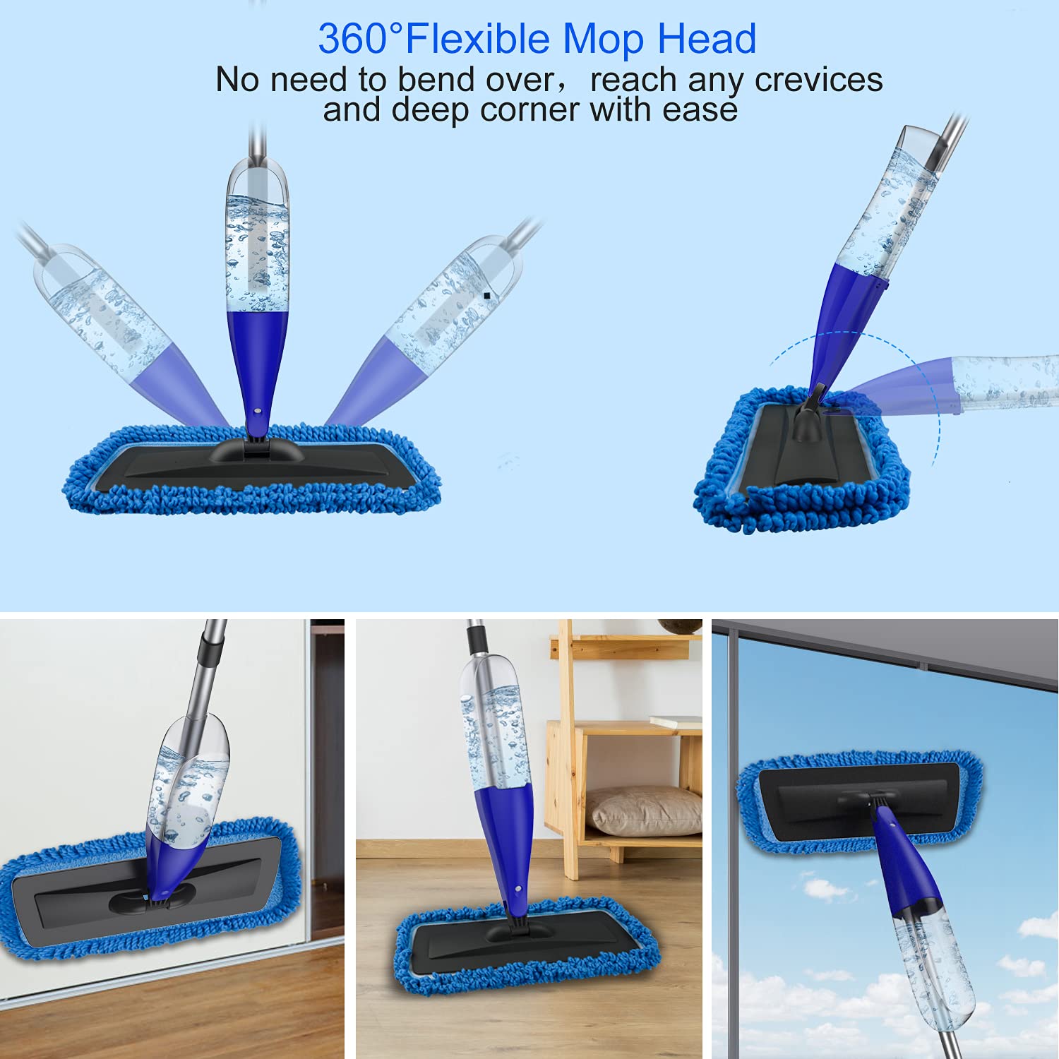 Spray Mop for Floor Cleaning with 3pcs Washable Pads - Wet Dry Microfiber Mop with 800 ml Refillable Bottle for Kitchen Wood Floor Hardwood Laminate Ceramic Tiles Floors Dust Cleaning - Medaid International