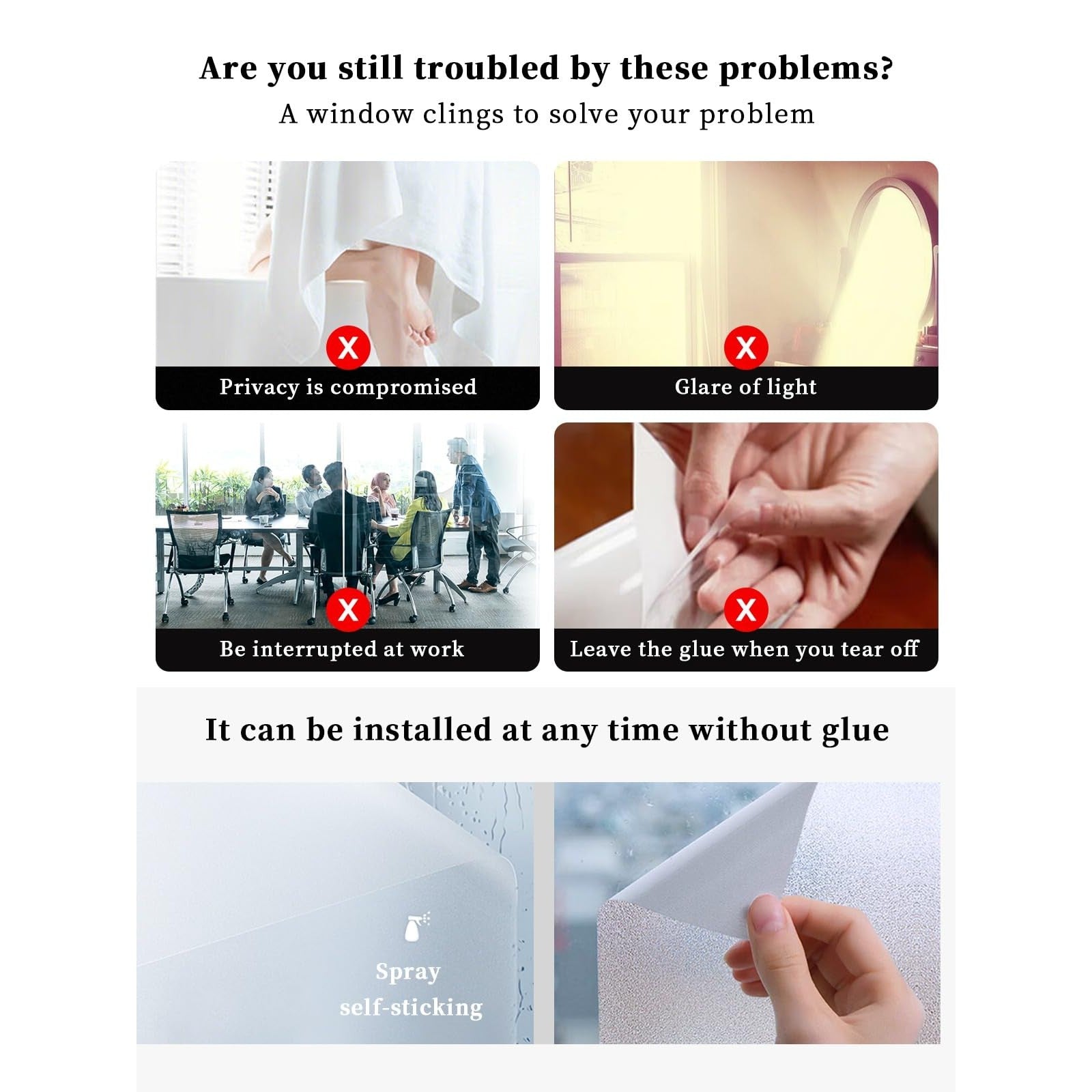 Window Privacy Film Abstract Forest Static Cling Window Film for Glass Windows Removable Decorative Glass Clings for Home Bathroom Office 17.7"x39" Black Gray Trees - Medaid International