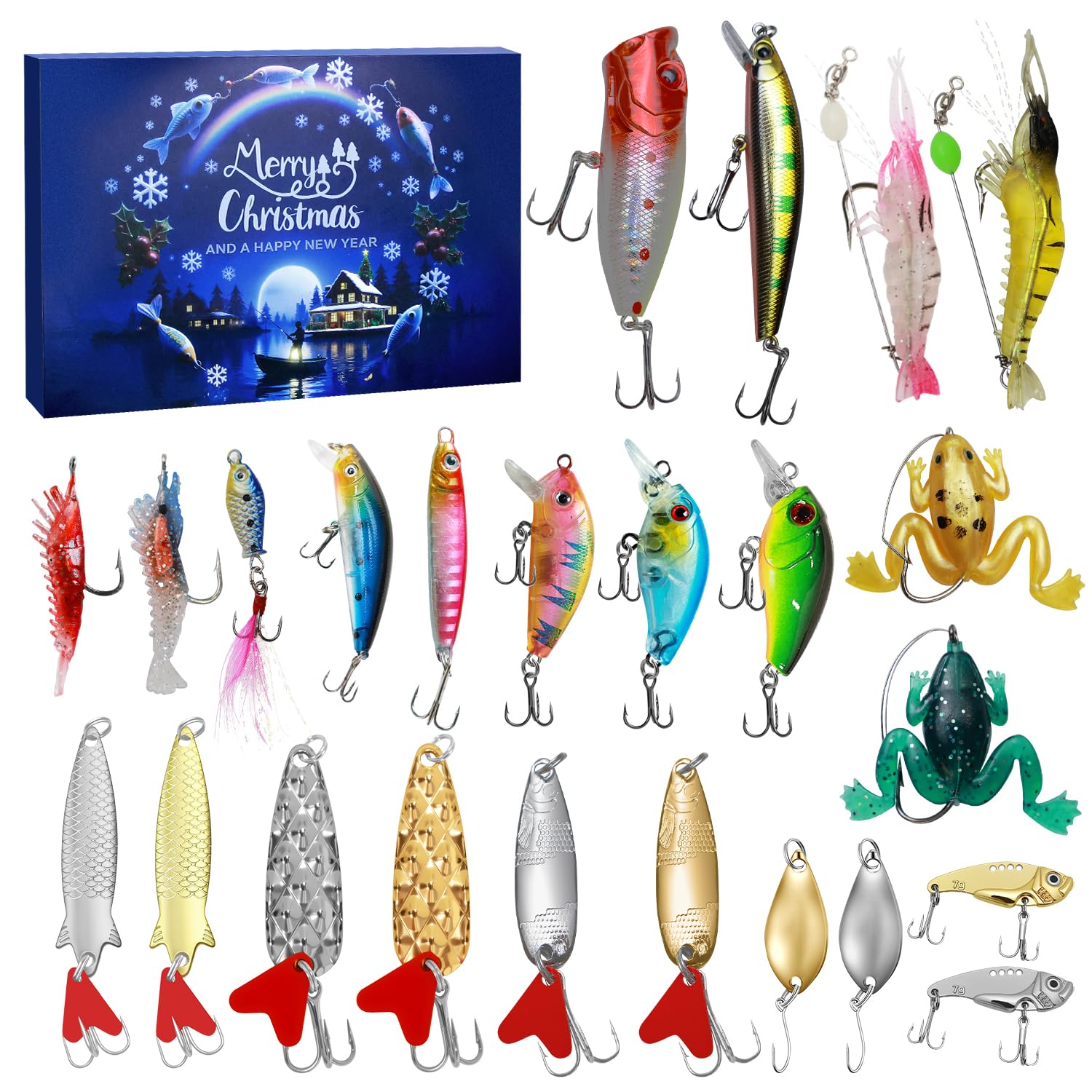 JIUYUDS Fishing Advent Calendar 2025 for Men, Adult Anglers, Teen Boys - 24 Days Christmas Countdown Calendar with Fishing Lures Set | Unique Xmas Gifts for Dad, Boyfriend, Fishermen - Medaid International