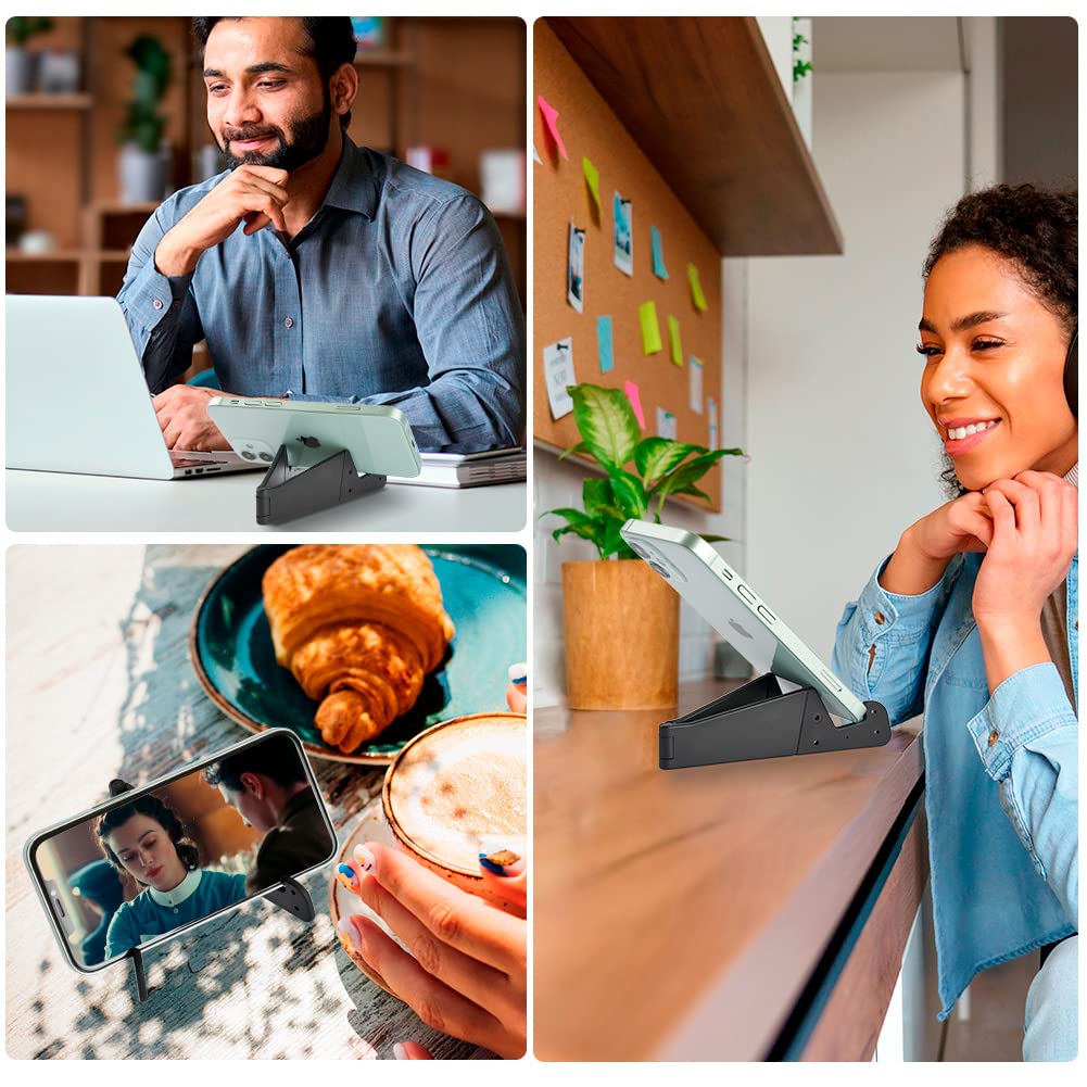 3 Pack Portable Cell Phone Stand for Desk, 【Upgraded Material】 Universal Pocket-Sized Foldable Small Mobile Phone Holder, V Smartphone Kickstand Mount Compatible with iPhone IPads Kindle Android-Black - Medaid International