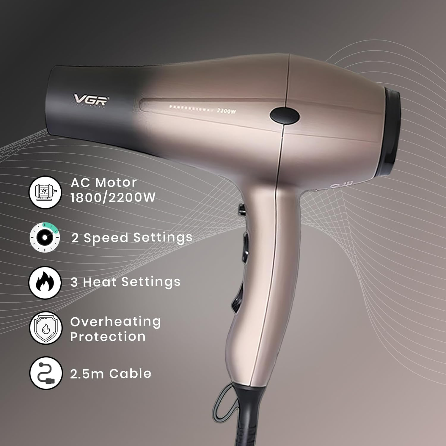 VGR V463 Professional Hair Dryer | 1800-2200W High-Performance - Medaid International