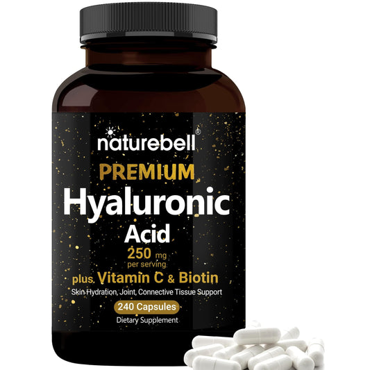 NatureBell Hyaluronic Acid Supplements 250mg | 240 Capsules, with Biotin 5000mcg & Vitamin C 25mg, 3 in 1 Support - Skin Hydration, Joint Lubrication, Hair and Eye Health - Medaid International