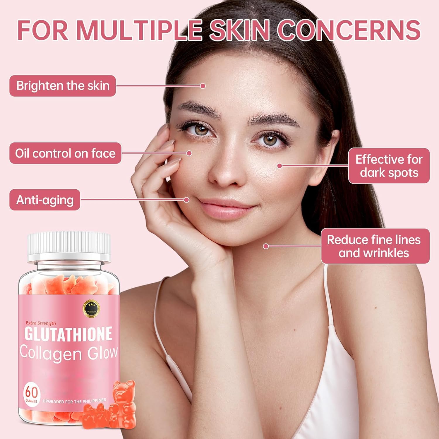CHANGARLOAD Glutathione Collagen Glow Gummies for Women, Glutathione Collagen Glow Gummies for Dark Spot, 60/120Pcs Korean Organic Glow Beauty Collagen for Skin Care Anti-Aging (1) - Medaid International