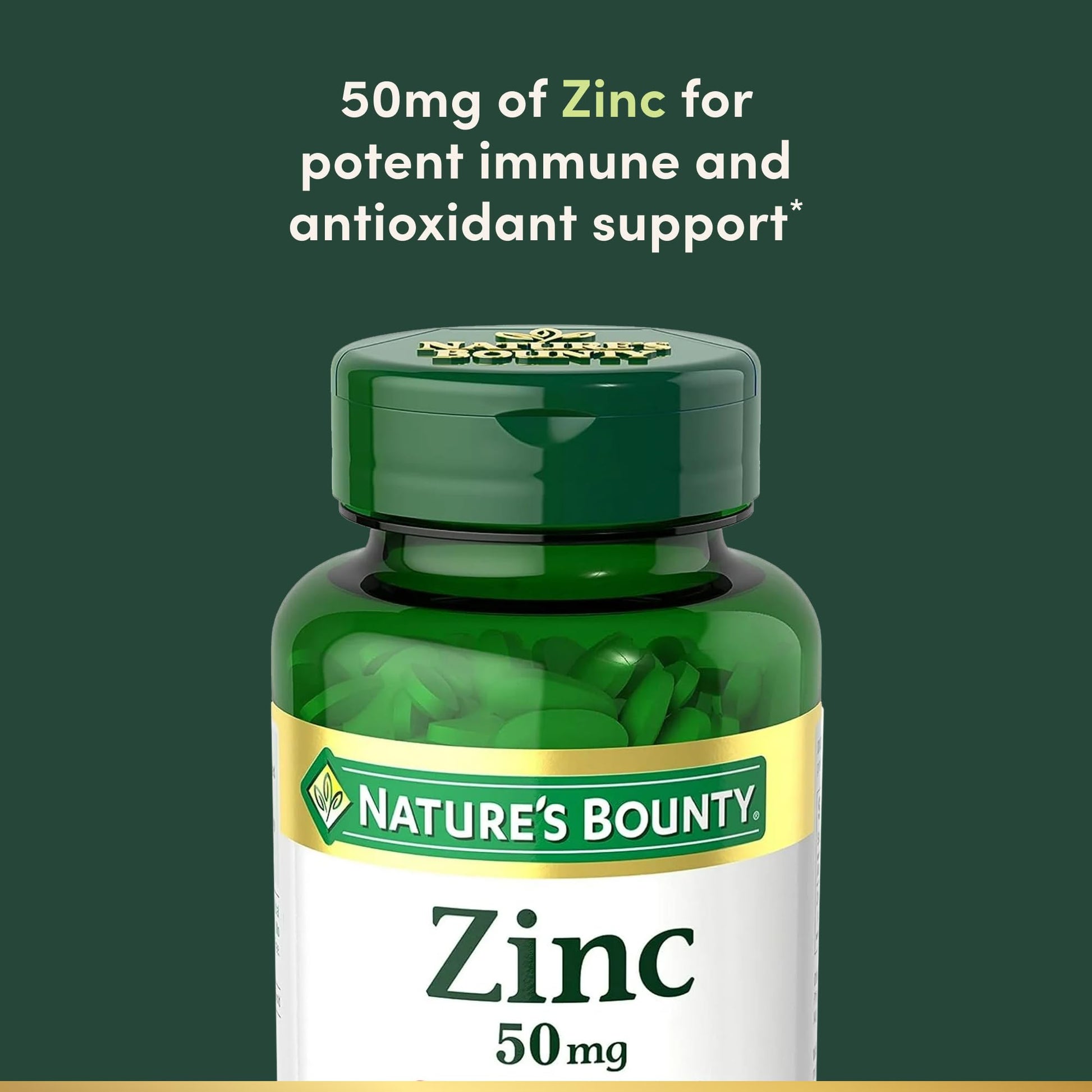 Nature's Bounty Zinc 50mg, Immune Support & Antioxidant Supplement, Promotes Skin Health, 1 Caplet Per Day, Gluten Free, 250 Vegetarian Caplets - Medaid International