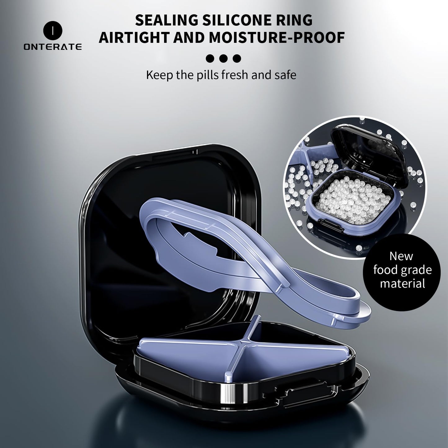 ONTERATE Small Pill Case, Travel Pill Box, Portable Pill Organizer, Pill Container for Pocket 4 Compartments, Daily Compact Travel Medicine Holder for Vitamins Medication (Blue) - Medaid International