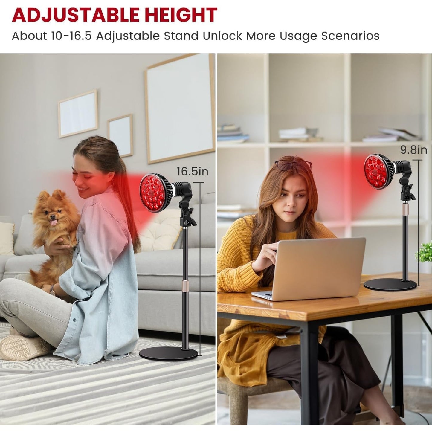 NALACAL Red Light Therapy Lamp for Face and Body，LED Red Light Therapy Bulb with Adjustable Desk Stand (10in-16.5in) with 18 LEDs – 660nm Red and 850nm Near Infrared Combo for Home Use (Black) - Medaid International