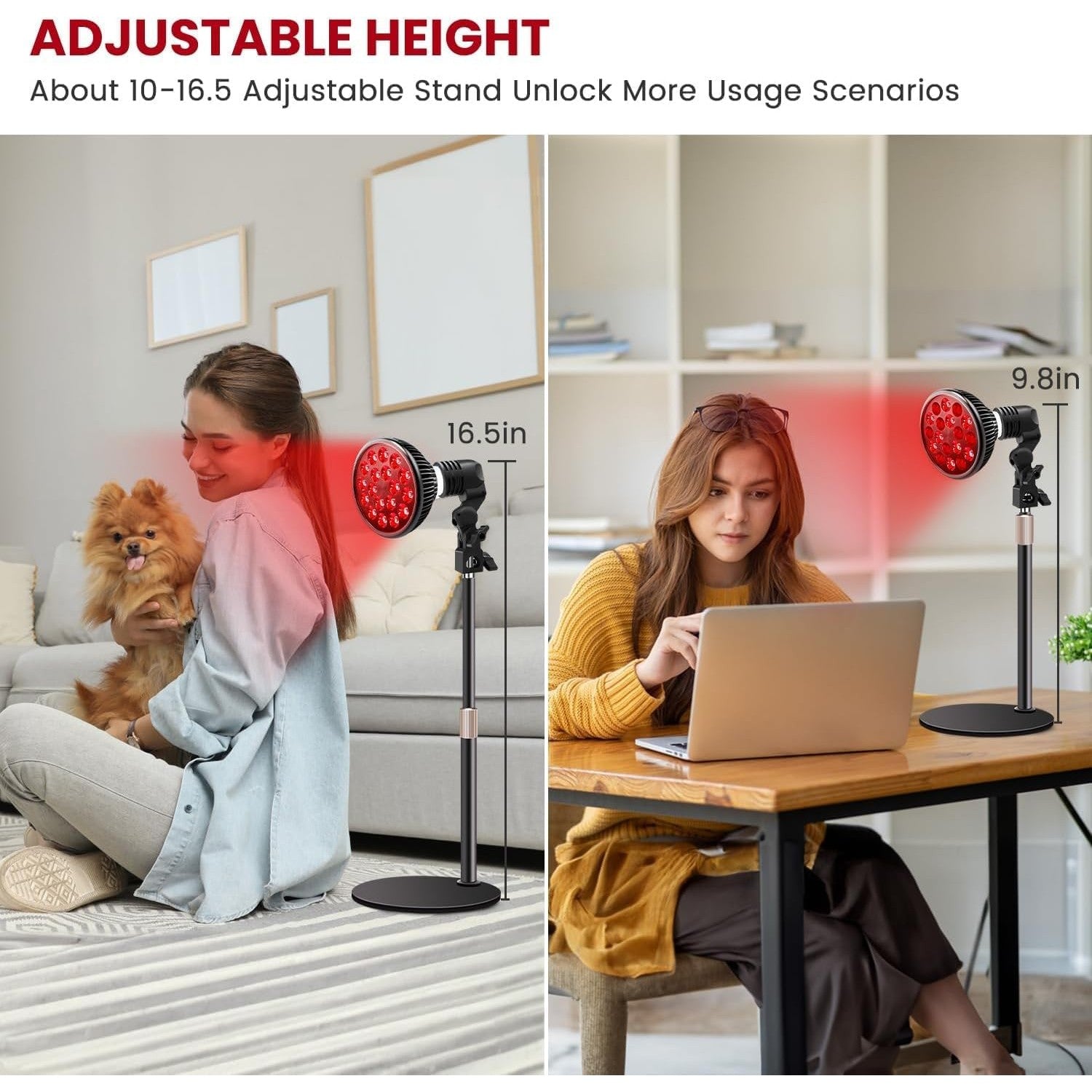 NALACAL Red Light Therapy Lamp for Face and Body，LED Red Light Therapy Bulb with Adjustable Desk Stand (10in-16.5in) with 18 LEDs – 660nm Red and 850nm Near Infrared Combo for Home Use (Black) - Medaid International