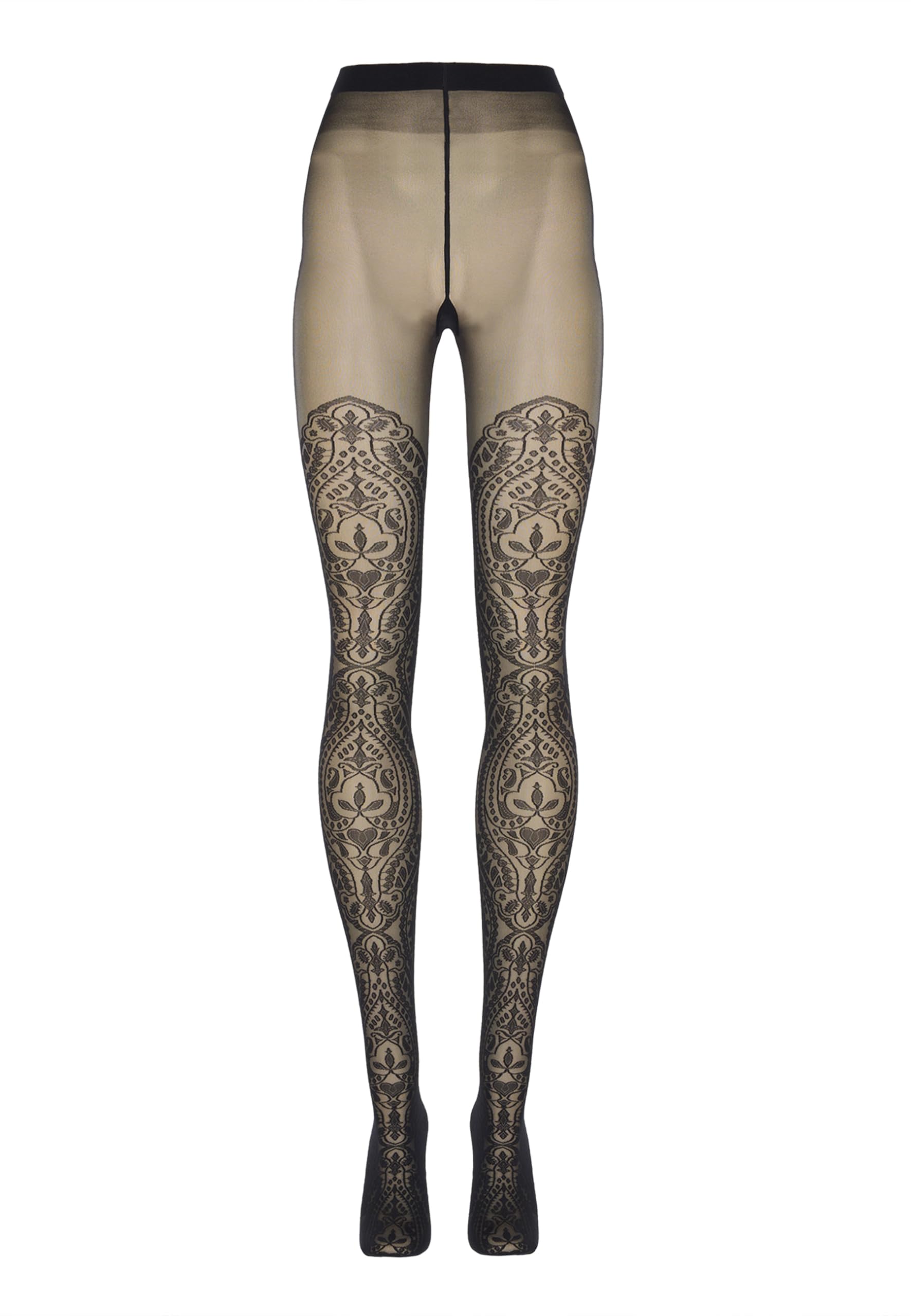 Wolford Ornament Tights For Women 20 Den Pantyhose Hosiery Sheer-Opaque Stylish Pattern Matte Finish Soft Knitted Waistband Black Small - Medaid International