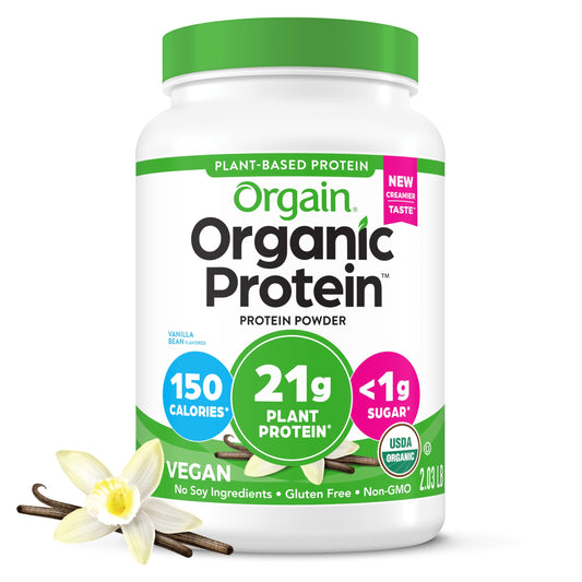 Orgain Organic Vegan Protein Powder, Vanilla Bean - 21g Plant Protein, 4g Prebiotic Fiber, No Lactose Ingredients, No Added Sugar, Non-GMO, For Shakes & Smoothies, 2.03 lb (Packaging May Vary) - Medaid International