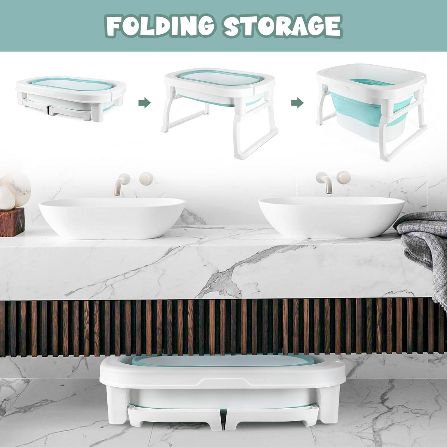 Foldable Baby Bath Tub with Bath Seat and Non-Slip Holder for Safety - Medaid International