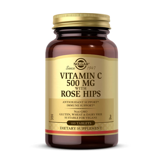 Solgar Vitamin C 500 mg with Rose HIPS, 100 Tablets - Antioxidant & Immune Support - Overall Health - Supports Healthy Skin & Joints - Non-GMO, Vegan, Gluten Free, Dairy Free, Kosher - 100 Servings - Medaid International