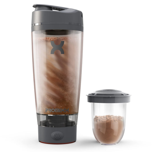 Promixx Pro Shaker Bottle | Rechargeable, Powerful for Smooth Protein Shakes | includes Supplement Storage - BPA Free | 20oz Cup (Graphite Gray) - Medaid International