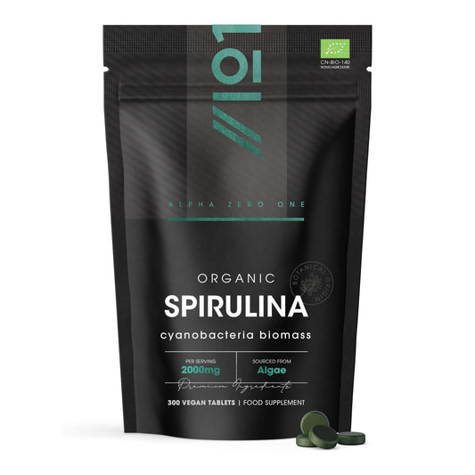 ALPHA01 Organic Spirulina Tablets – 1,000mg per Serving – Pure Formula with No Additives – Certified Organic, Non GMO, Gluten Free, Halal – 300 Vegan Tablets - Medaid International