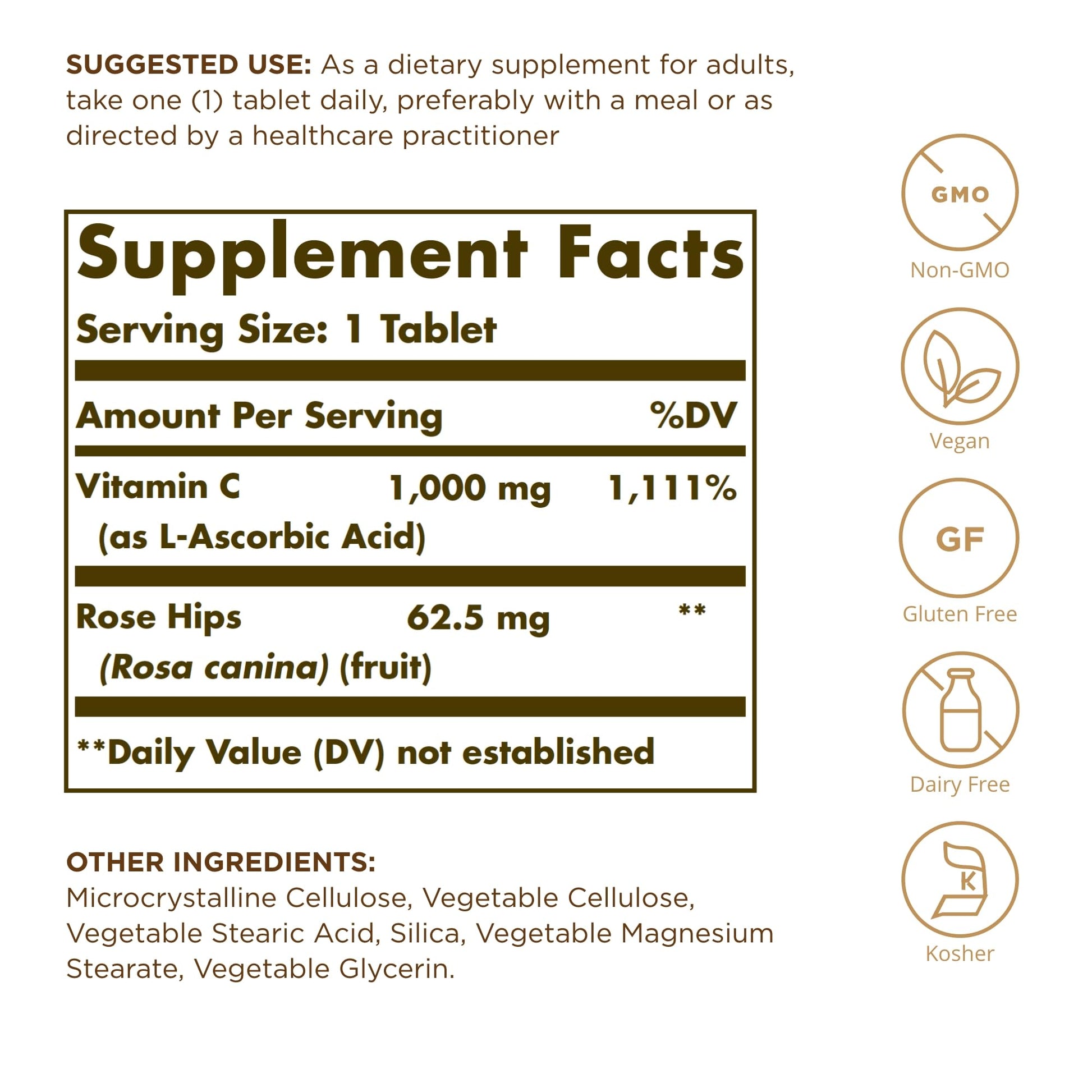 Solgar Vitamin C 1000 mg with Rose Hips - 100 Tablets - Antioxidant & Immune Support - Non-GMO, Vegan, Gluten Free, Dairy Free, Kosher - 100 Servings - Medaid International