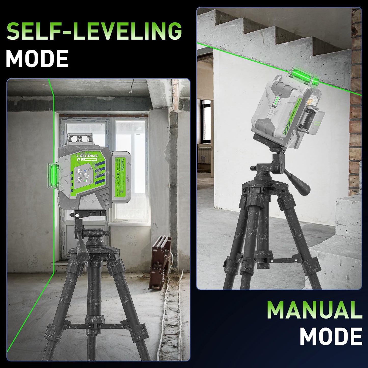 HueparPro Laser Level 3 x 360 Self Leveling Green Beam Laser Tool, High Accuracy Professional 3D Cross Line Laser with 8000mAh Rechargeable Li-ion Battery, Magnetic Bracket & Hard Carry Case ZK03CG - Medaid International