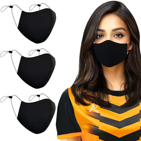 Arcarius Breathable Black Cool Moisture Wicking Face Masks, Washable, Lightweight, Reusable Comfort Fashion Sport for Women Men Teens 3 pack - Medaid International