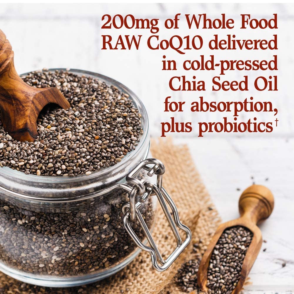 Garden of Life CoQ10 200mg, Vegetarian Omega 3 6 9 Supplement Raw Co Q 10 Chia Seed Oil, Whole Food Nutrition with Antioxidant Support, Coenzyme q10 Supplement for Heart Health, 60 Capsules - Medaid International