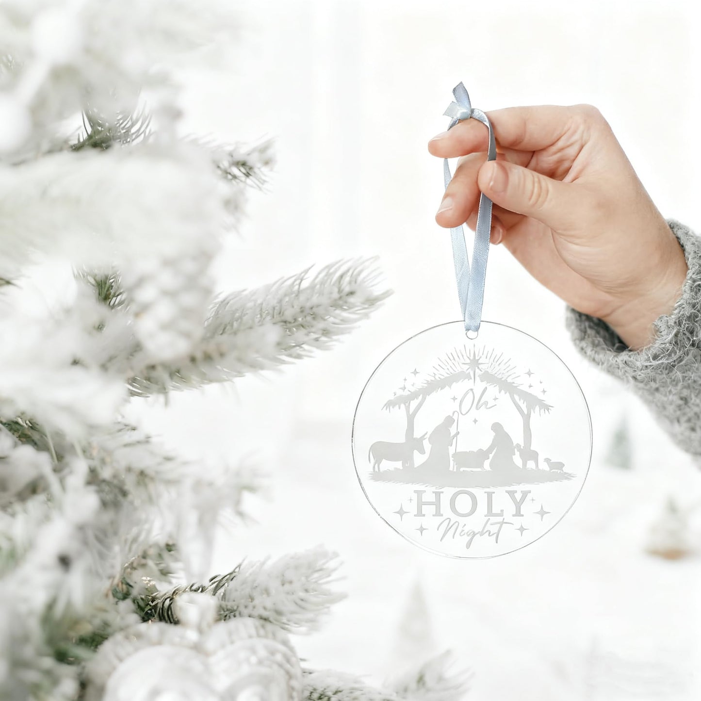 1PC Holy Night Christmas Ornament - Acrylic Ornament for Xmas Tree, Family Festive Decor, Oh Holy Night - Themed Christmas Ornament, Faith-Focused Holiday Decoration - Medaid International