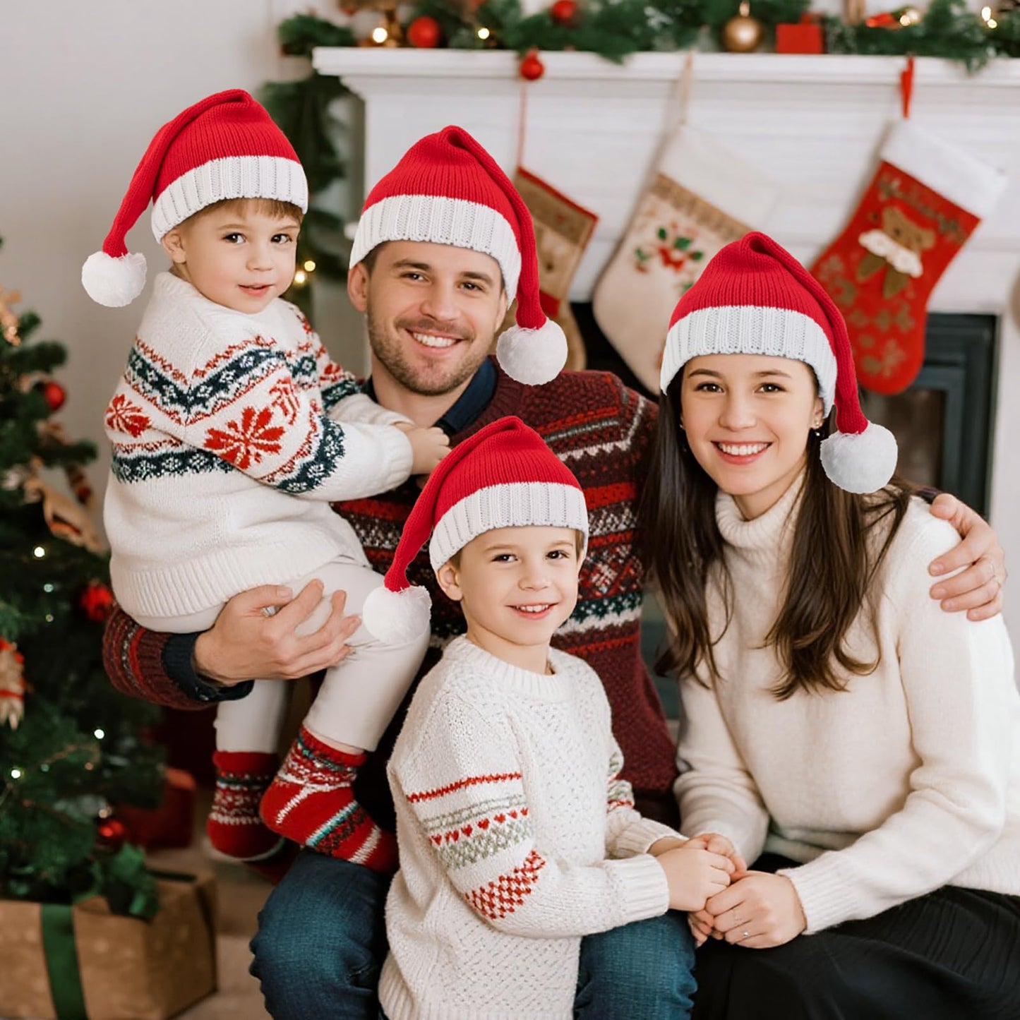 OCTEEN Santa Hat Christmas Hats Xmas Party Red Knitted Beanie For Adult Women Men - Medaid International