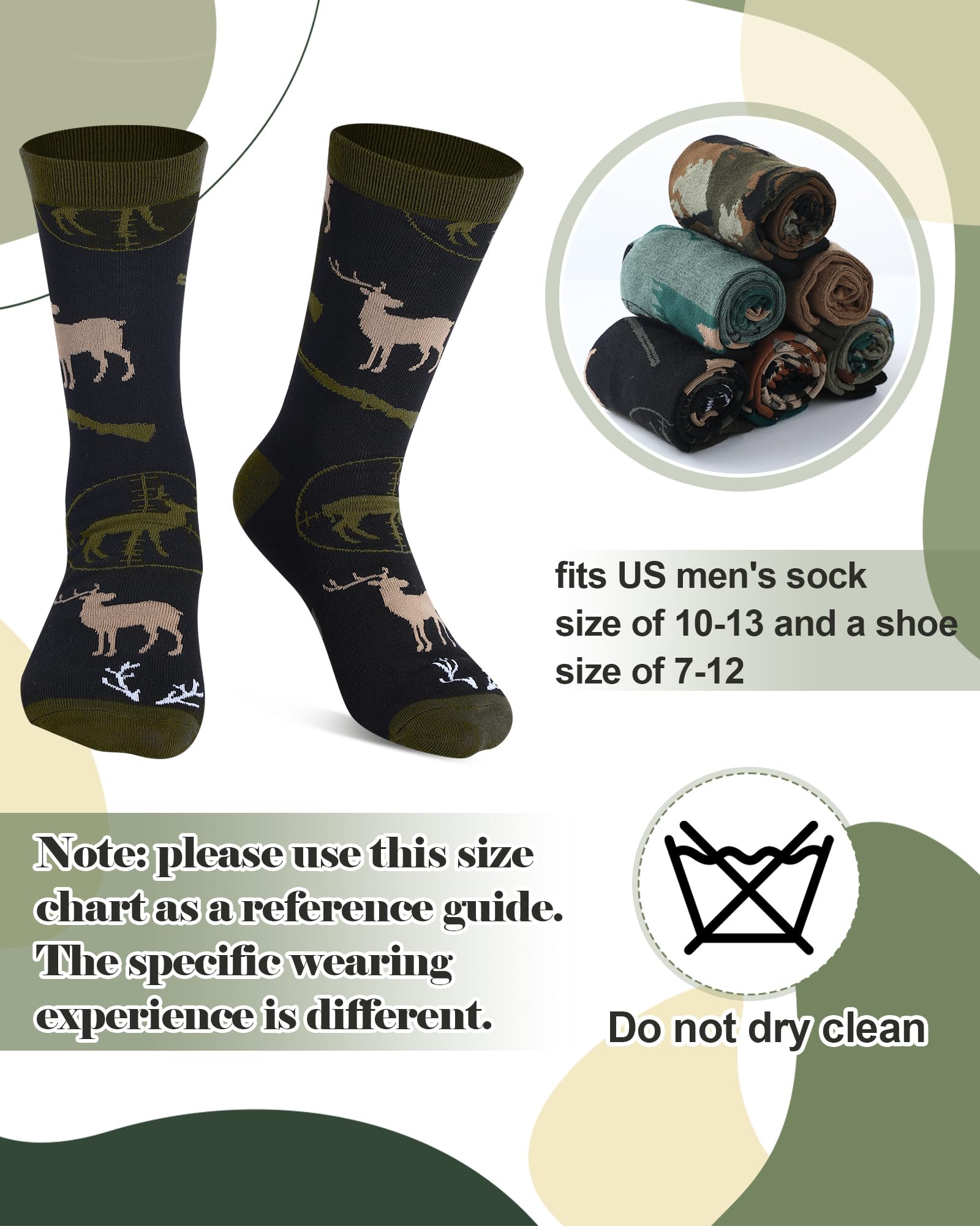 Eurzom 6 Pairs Funny Hunting Socks for Men Hunters Novelty Cotton Crew Socks Birthday Xmas Gift Accessories for Hunting Lover(Classic Color) - Medaid International