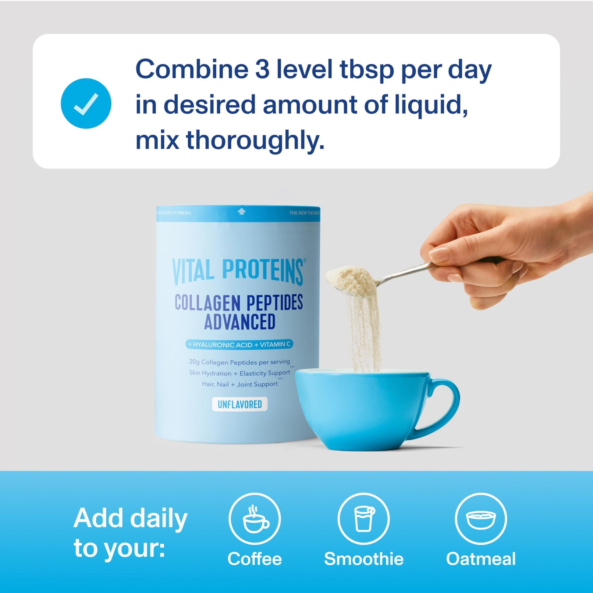 Vital Proteins Collagen Peptides Powder Advanced with Hyaluronic Acid & Vitamin C - 20oz Collagen Protein, Unflavored, 27 Servings - Medaid International