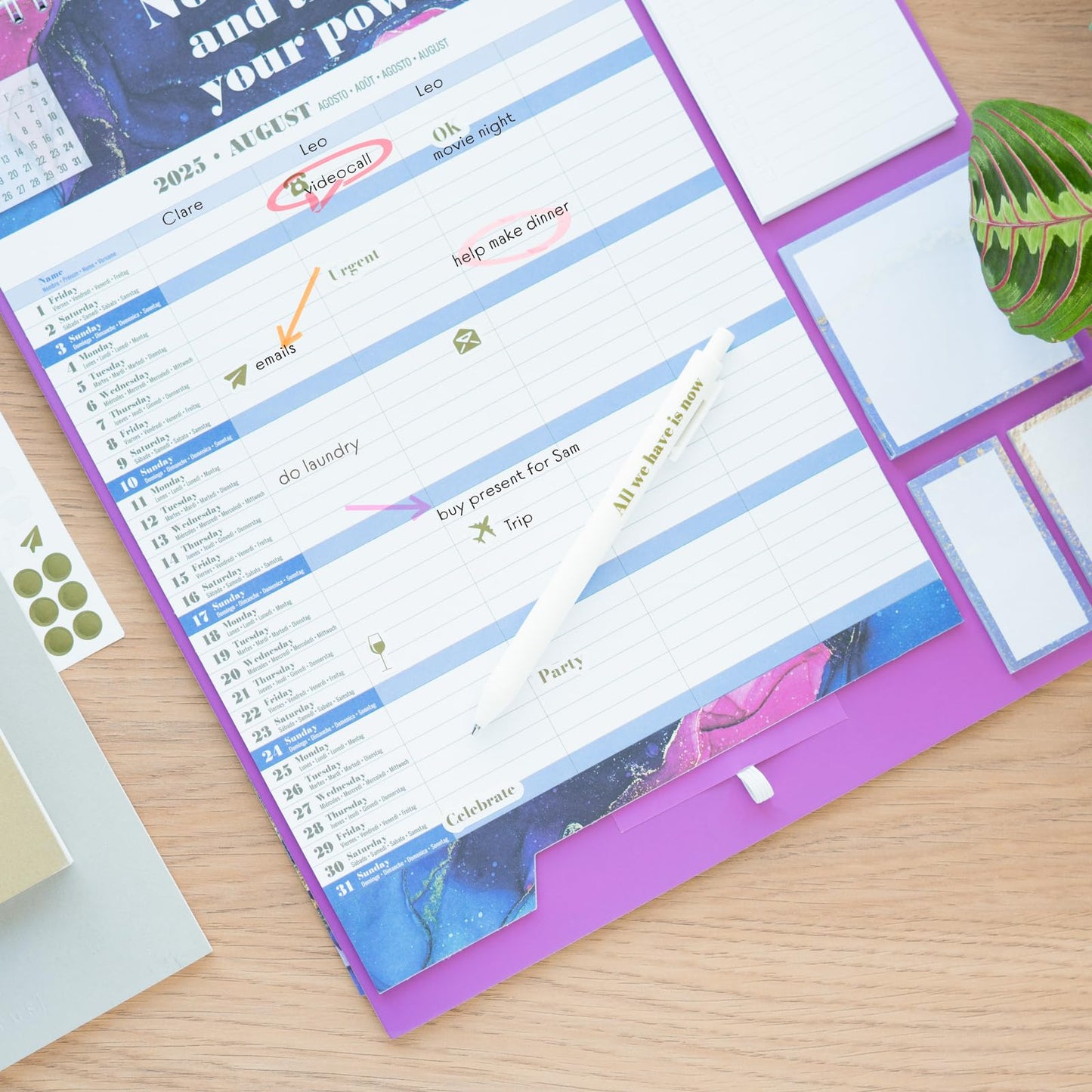 2025 Glitter Wall Calendar - Family Monthly Planner Calendar: Includes Sticky Notes, Stickers and Pen | Weekly Organizer (16 Months) - Medaid International