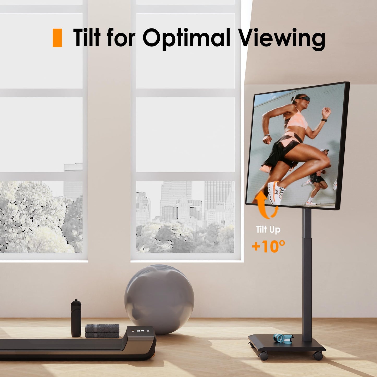 FITUEYES Hand Crank Lift TV Stand with Wheels, Tilt & Swivel Rolling TV Stand for 32-75Inch TVs, Free Height Adjustable Mobile Television Stand Holds up to 88Lbs, Iron Base Max VESA 600x400mm - Medaid International