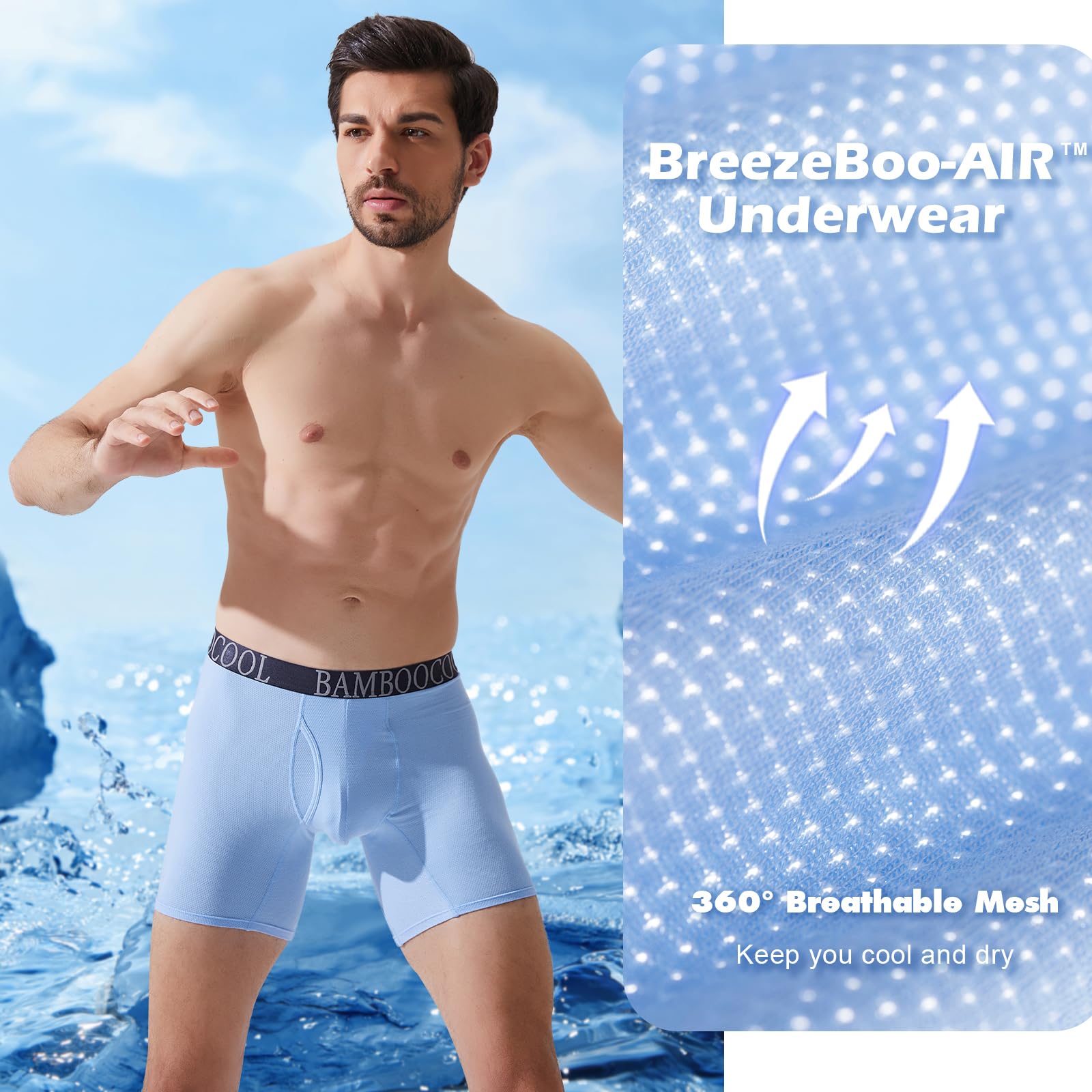 BAMBOO COOL Men's 360° Breathable Mesh Underwear Moisture-Wicking Boxer Briefs Cooling Performance,Multipack - Medaid International